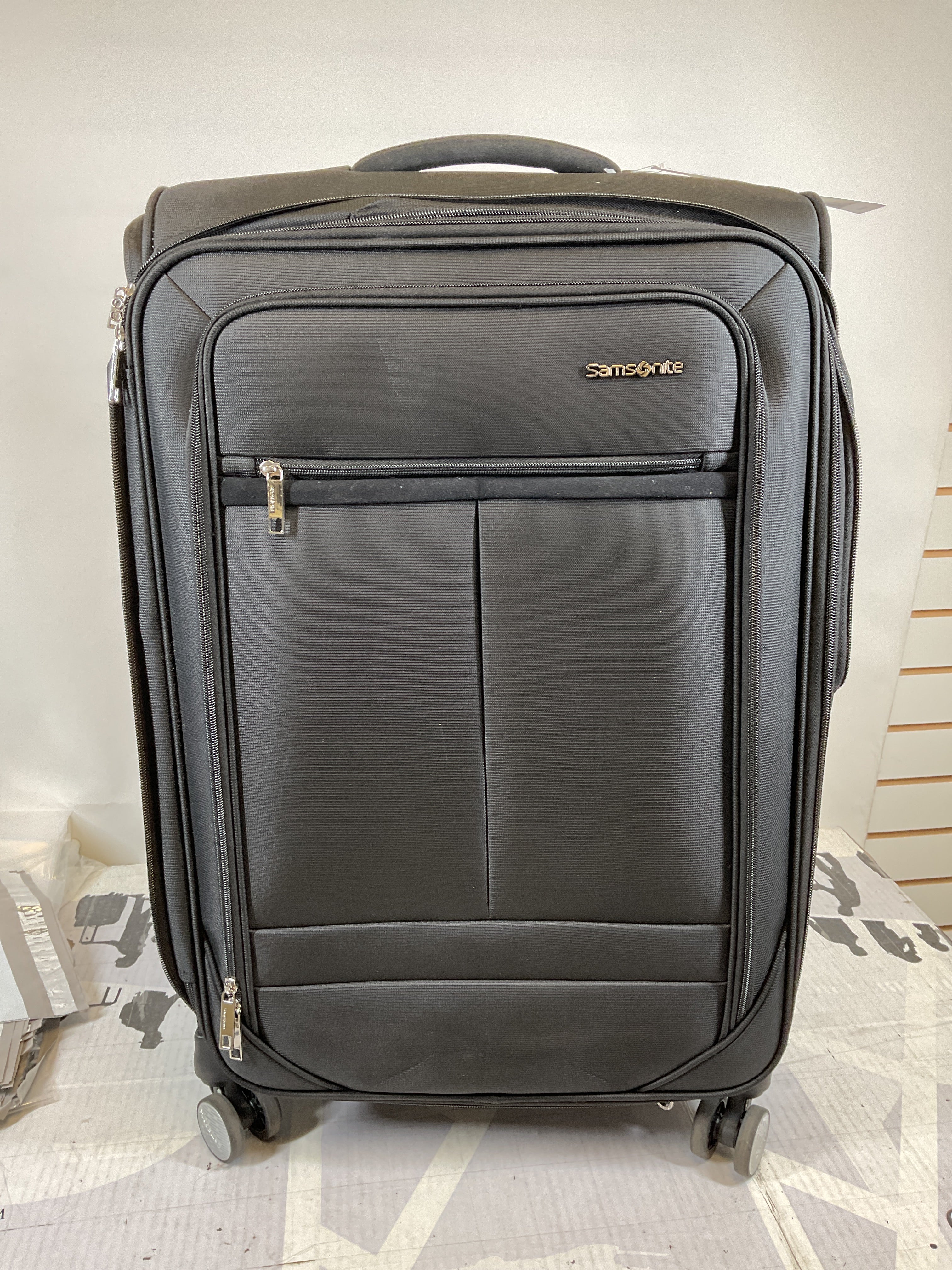 Samsonite Element Soft-Sided 25-Inch Lightweight Medium Checked Expandable Suitcase: Durable, 360 Spinner Wheels, Adjustable Telescopic Handle, 2 Front & 1 Side Pocket ( Black , 25-Inch Checked-Medium ) Black 25 Inch Checked Medium U15