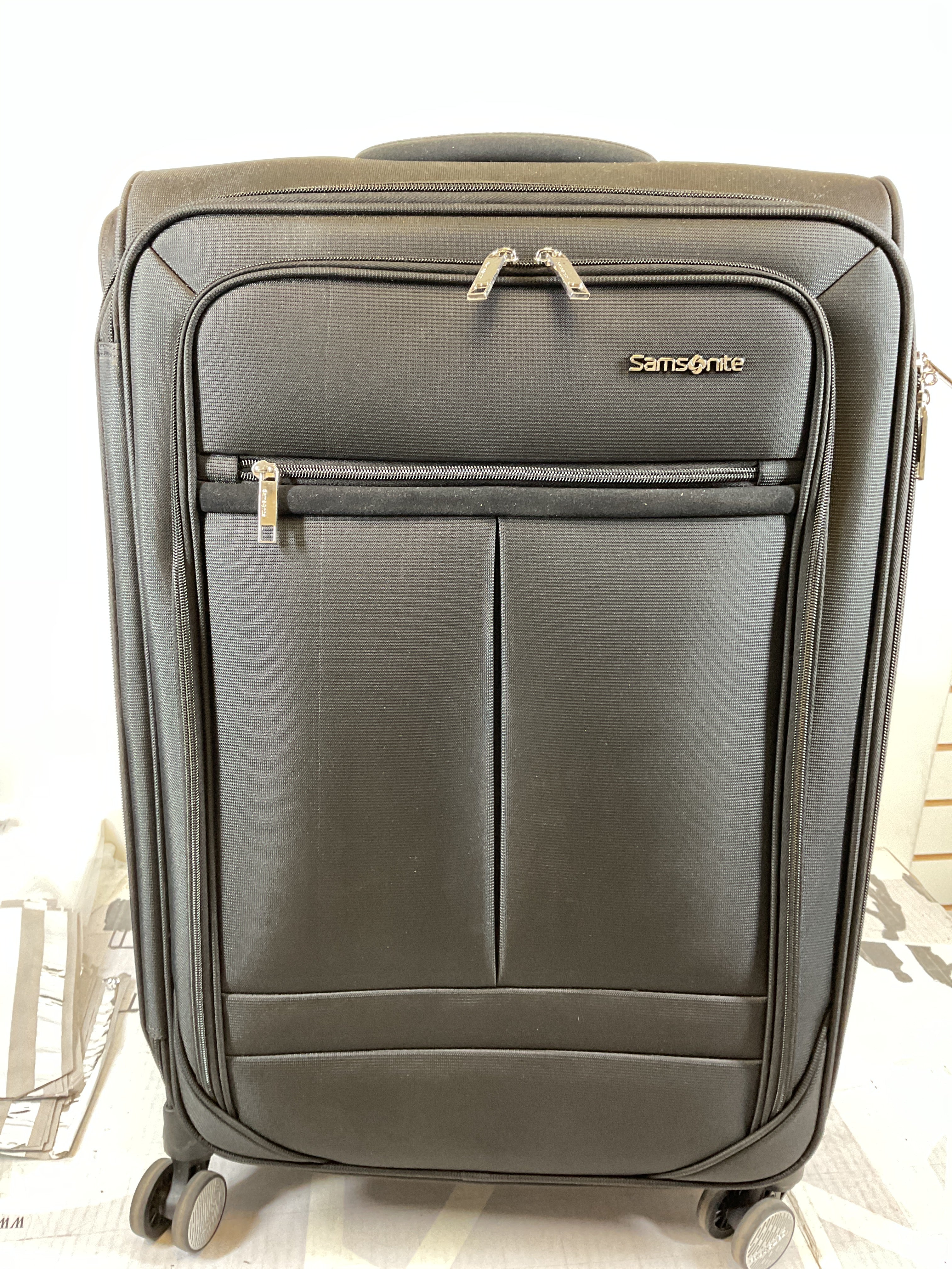 Samsonite Element Soft-Sided 25-Inch Lightweight Medium Checked Expandable Suitcase: Durable, 360 Spinner Wheels, Adjustable Telescopic Handle, 2 Front & 1 Side Pocket ( Black , 25-Inch Checked-Medium ) Black 25 Inch Checked Medium U18