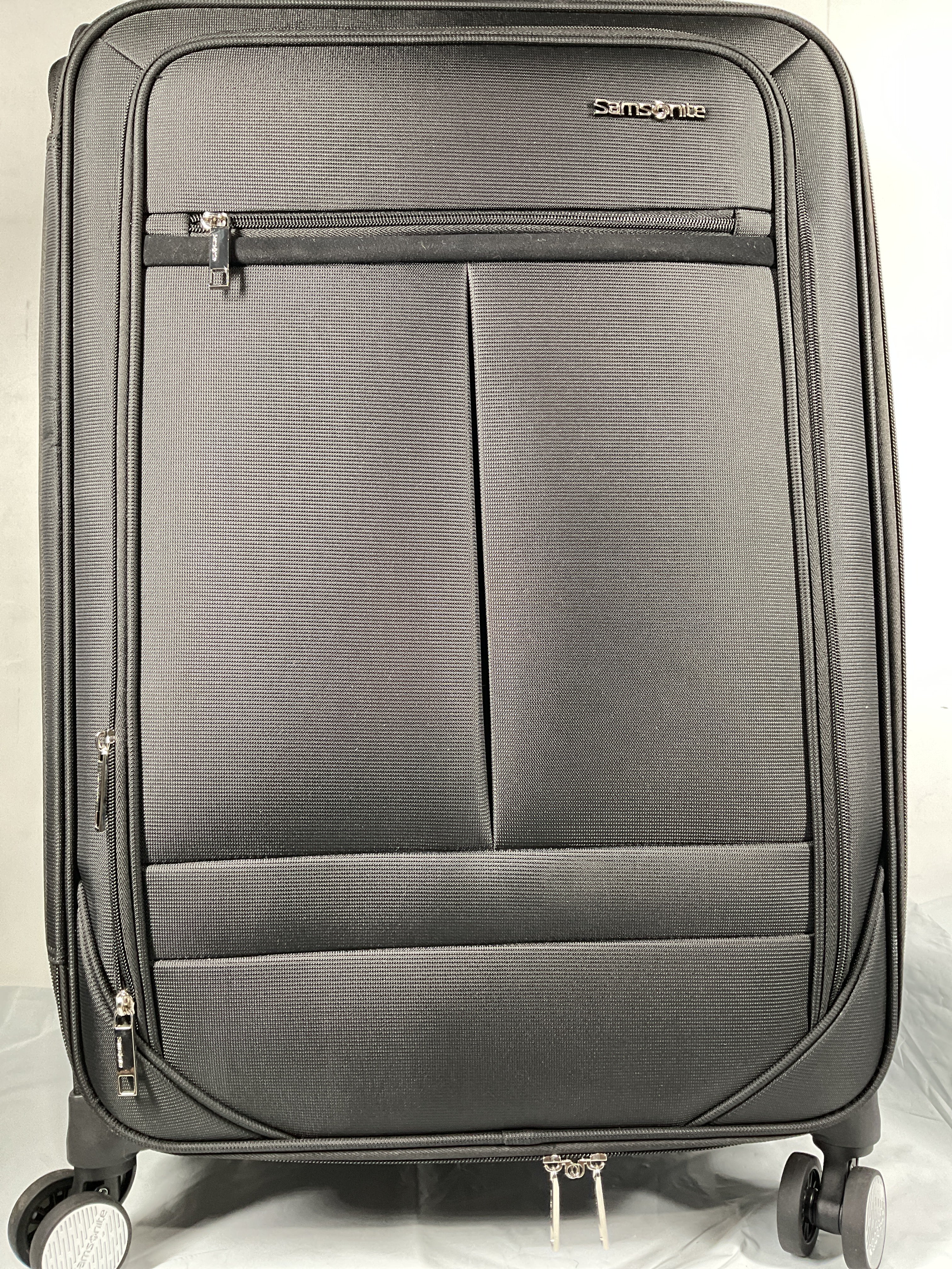 Samsonite Element Soft-Sided 25-Inch Lightweight Medium Checked Expandable Suitcase: Durable, 360 Spinner Wheels, Adjustable Telescopic Handle, 2 Front & 1 Side Pocket ( Black , 25-Inch Checked-Medium ) Black 25 Inch Checked Medium U2