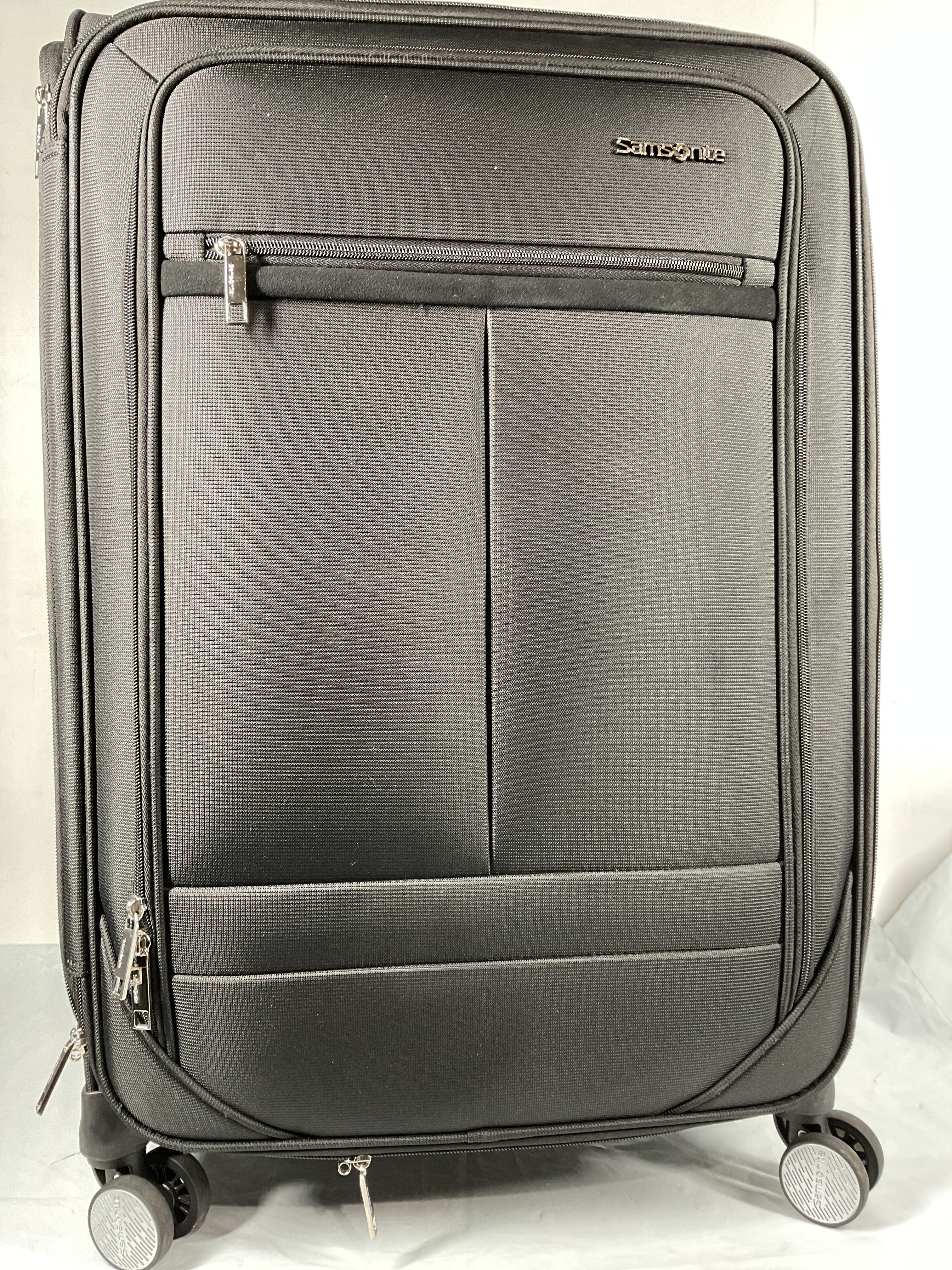 Samsonite Element Soft-Sided 25-Inch Lightweight Medium Checked Expandable Suitcase: Durable, 360 Spinner Wheels, Adjustable Telescopic Handle, 2 Front & 1 Side Pocket ( Black , 25-Inch Checked-Medium ) Black 25 Inch Checked Medium U3