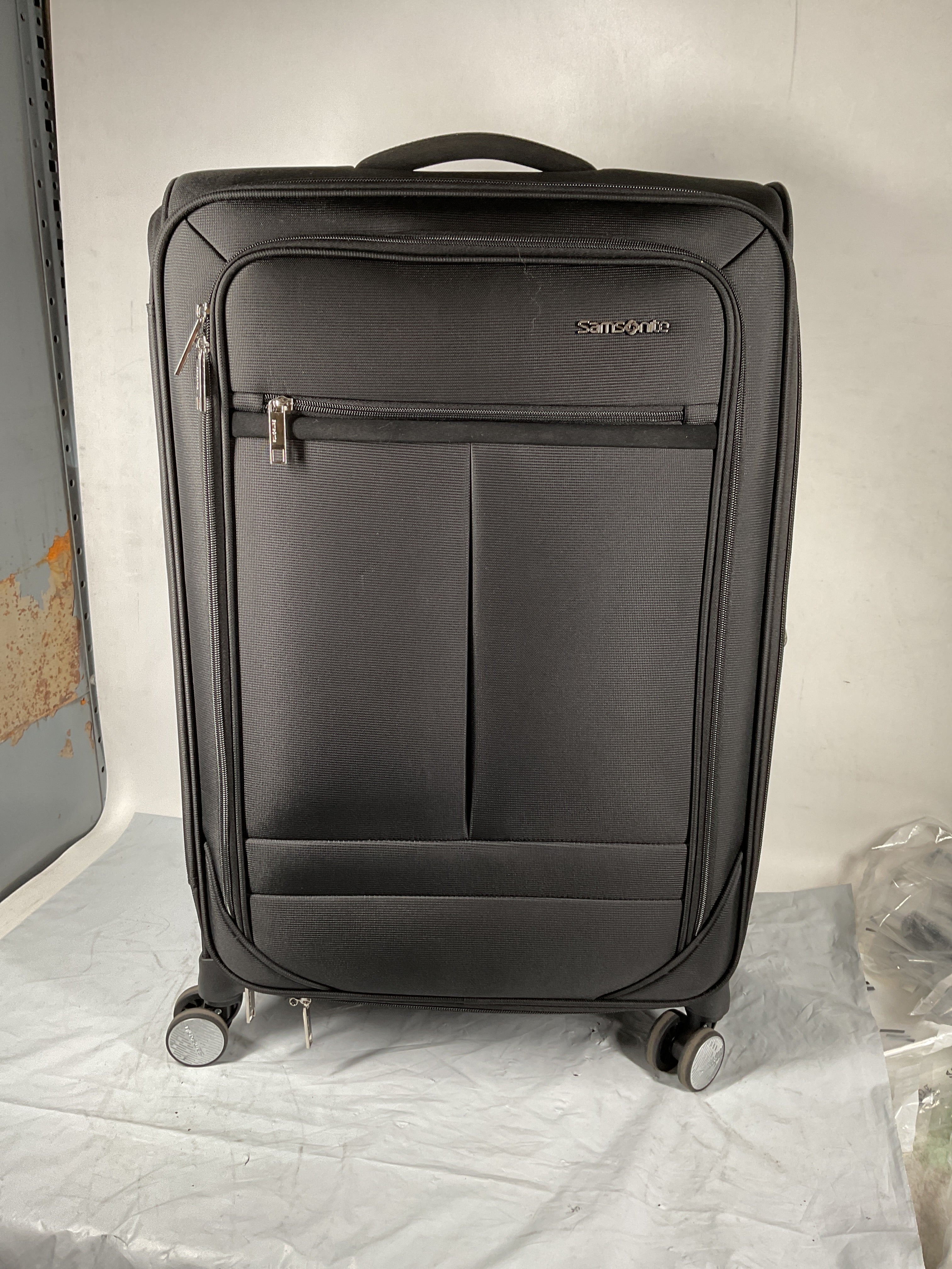 Samsonite Element Soft-Sided 25-Inch Lightweight Medium Checked Expandable Suitcase: Durable, 360 Spinner Wheels, Adjustable Telescopic Handle, 2 Front & 1 Side Pocket ( Black , 25-Inch Checked-Medium ) Black 25 Inch Checked Medium U6