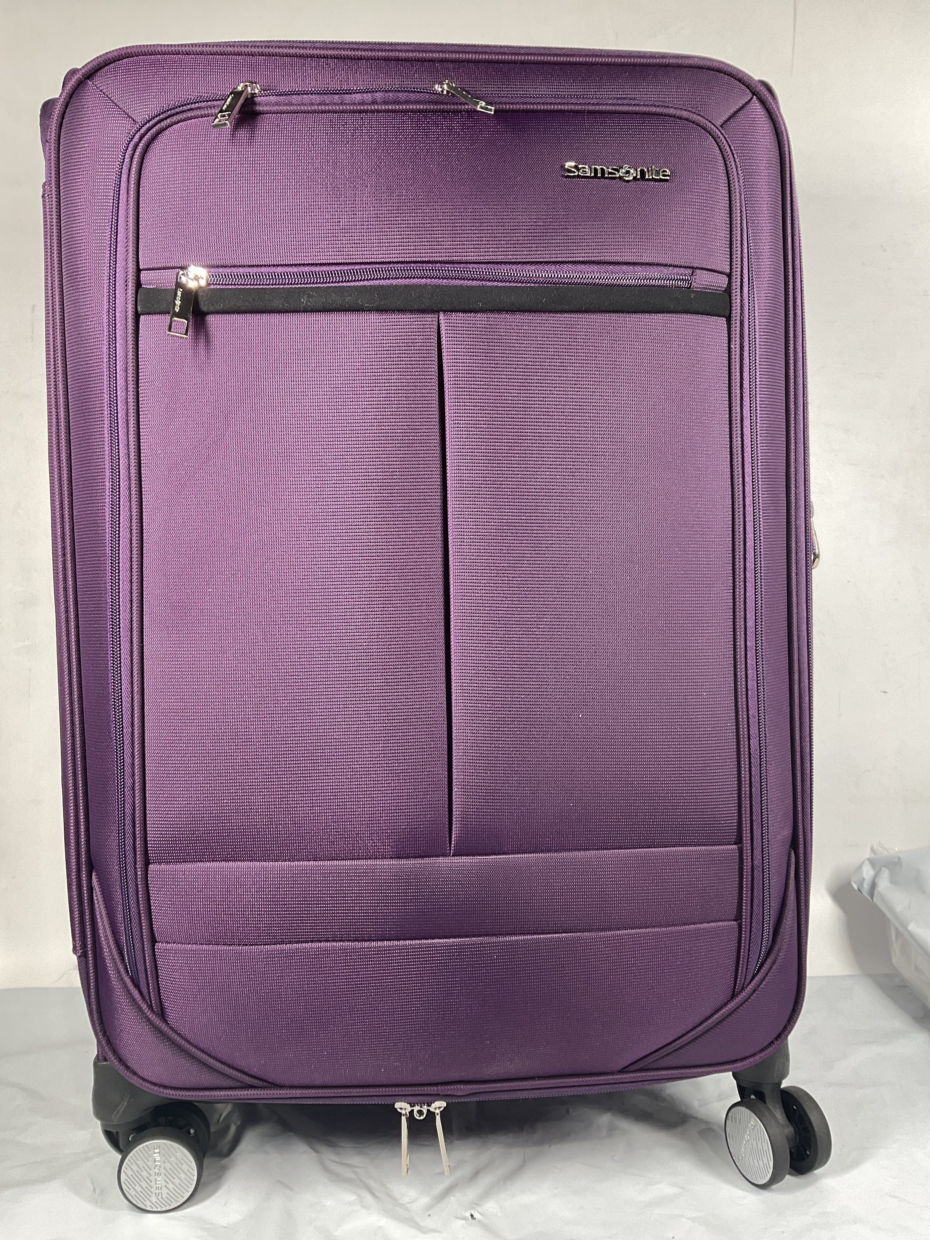 Samsonite Element Soft-Sided 25-Inch Lightweight Medium Checked Expandable Suitcase: Durable, 360 Spinner Wheels, Adjustable Telescopic Handle, 2 Front & 1 Side Pocket ( Purple , 25-Inch Checked-Medium ) Purple 25 Inch Checked Medium U1