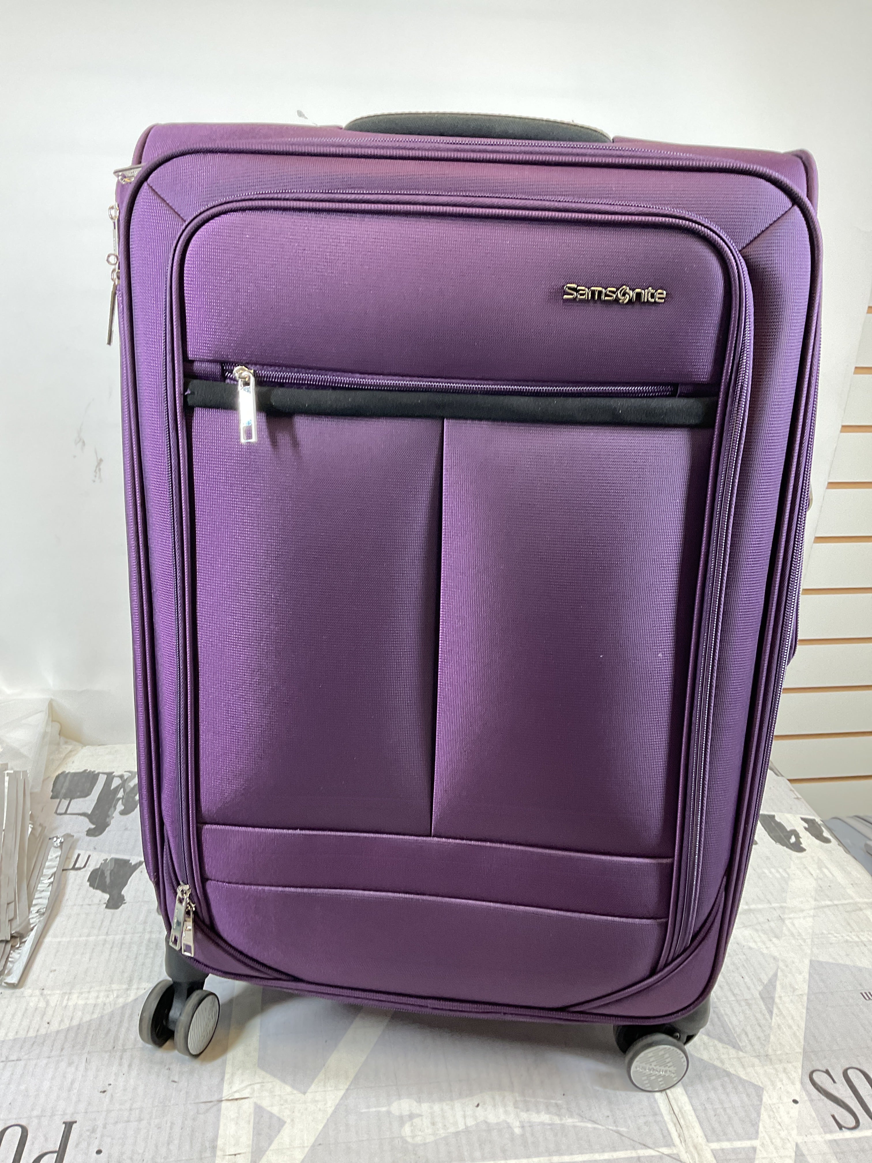Samsonite Element Soft-Sided 25-Inch Lightweight Medium Checked Expandable Suitcase: Durable, 360 Spinner Wheels, Adjustable Telescopic Handle, 2 Front & 1 Side Pocket ( Purple , 25-Inch Checked-Medium ) Purple 25 Inch Checked Medium U10