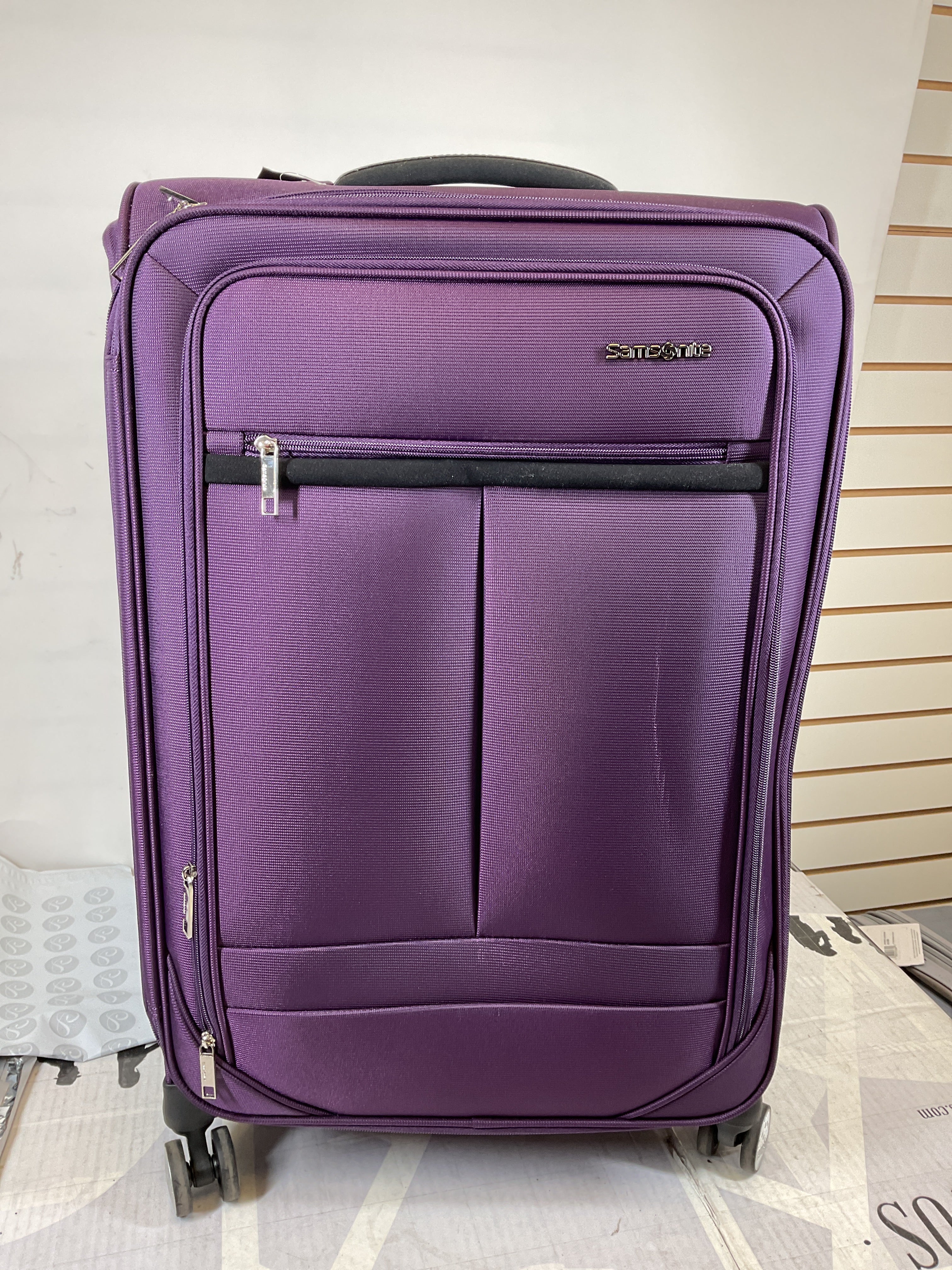 Samsonite Element Soft-Sided 25-Inch Lightweight Medium Checked Expandable Suitcase: Durable, 360 Spinner Wheels, Adjustable Telescopic Handle, 2 Front & 1 Side Pocket ( Purple , 25-Inch Checked-Medium ) Purple 25 Inch Checked Medium U11
