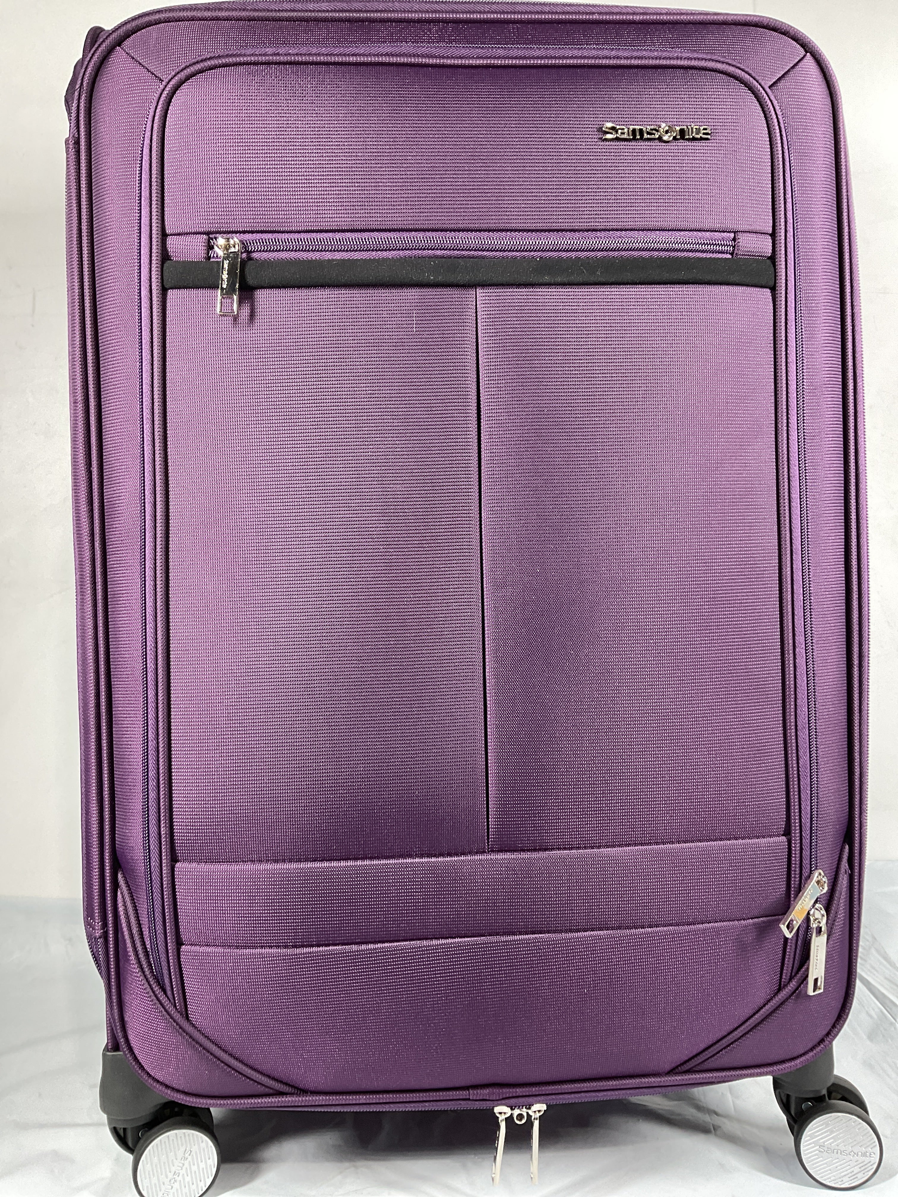 Samsonite Element Soft-Sided 25-Inch Lightweight Medium Checked Expandable Suitcase: Durable, 360 Spinner Wheels, Adjustable Telescopic Handle, 2 Front & 1 Side Pocket ( Purple , 25-Inch Checked-Medium ) Purple 25 Inch Checked Medium U2