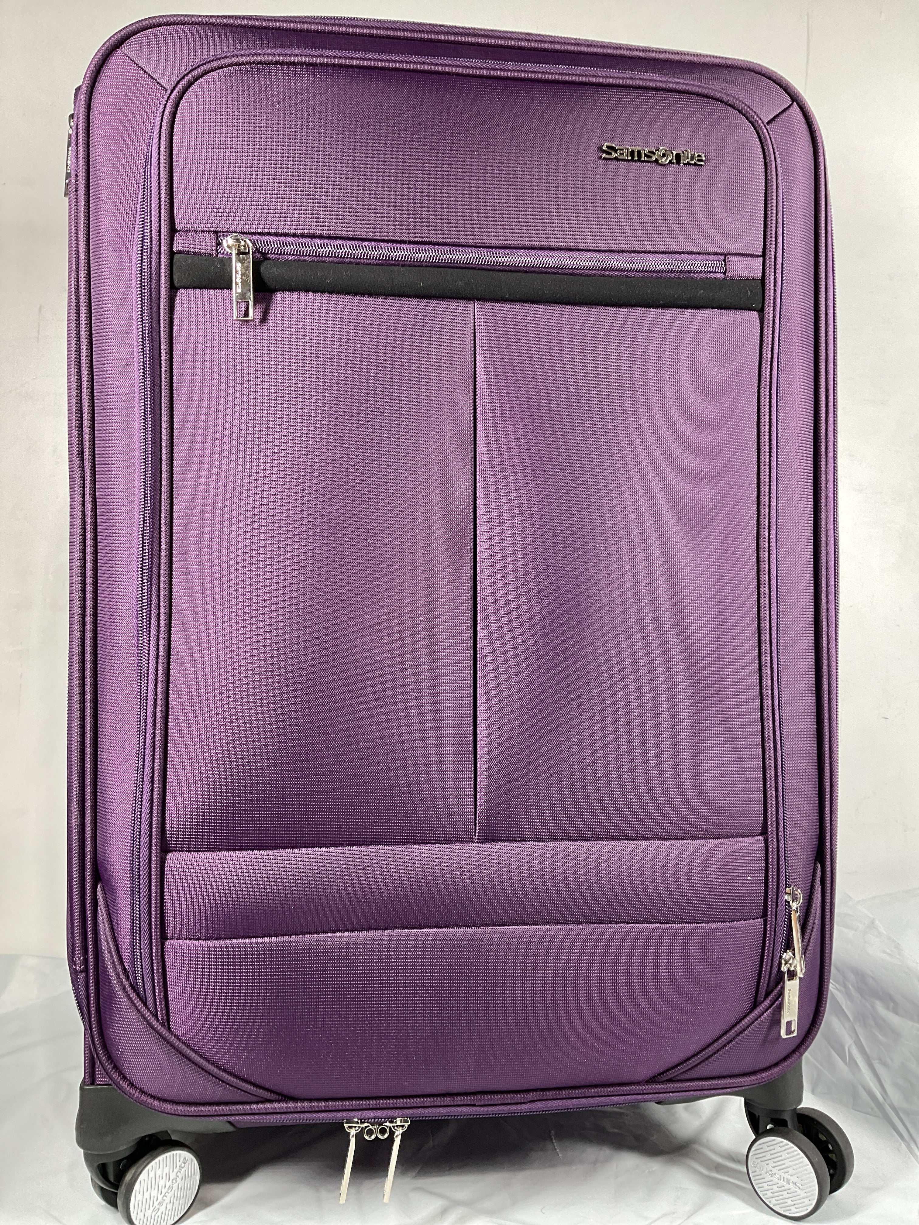 Samsonite Element Soft-Sided 25-Inch Lightweight Medium Checked Expandable Suitcase: Durable, 360 Spinner Wheels, Adjustable Telescopic Handle, 2 Front & 1 Side Pocket ( Purple , 25-Inch Checked-Medium ) Purple 25 Inch Checked Medium U3
