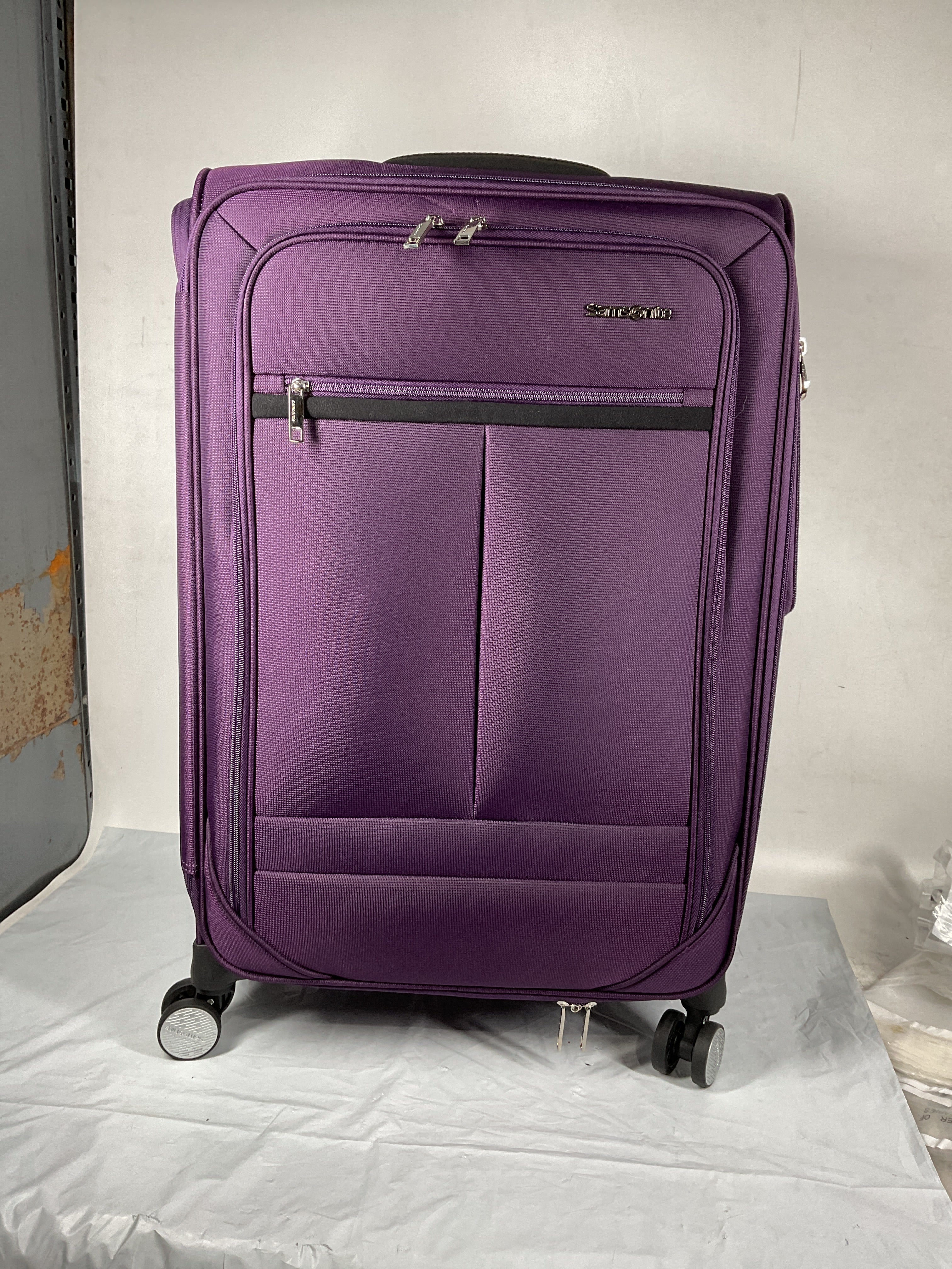 Samsonite Element Soft-Sided 25-Inch Lightweight Medium Checked Expandable Suitcase: Durable, 360 Spinner Wheels, Adjustable Telescopic Handle, 2 Front & 1 Side Pocket ( Purple , 25-Inch Checked-Medium ) Purple 25 Inch Checked Medium U4