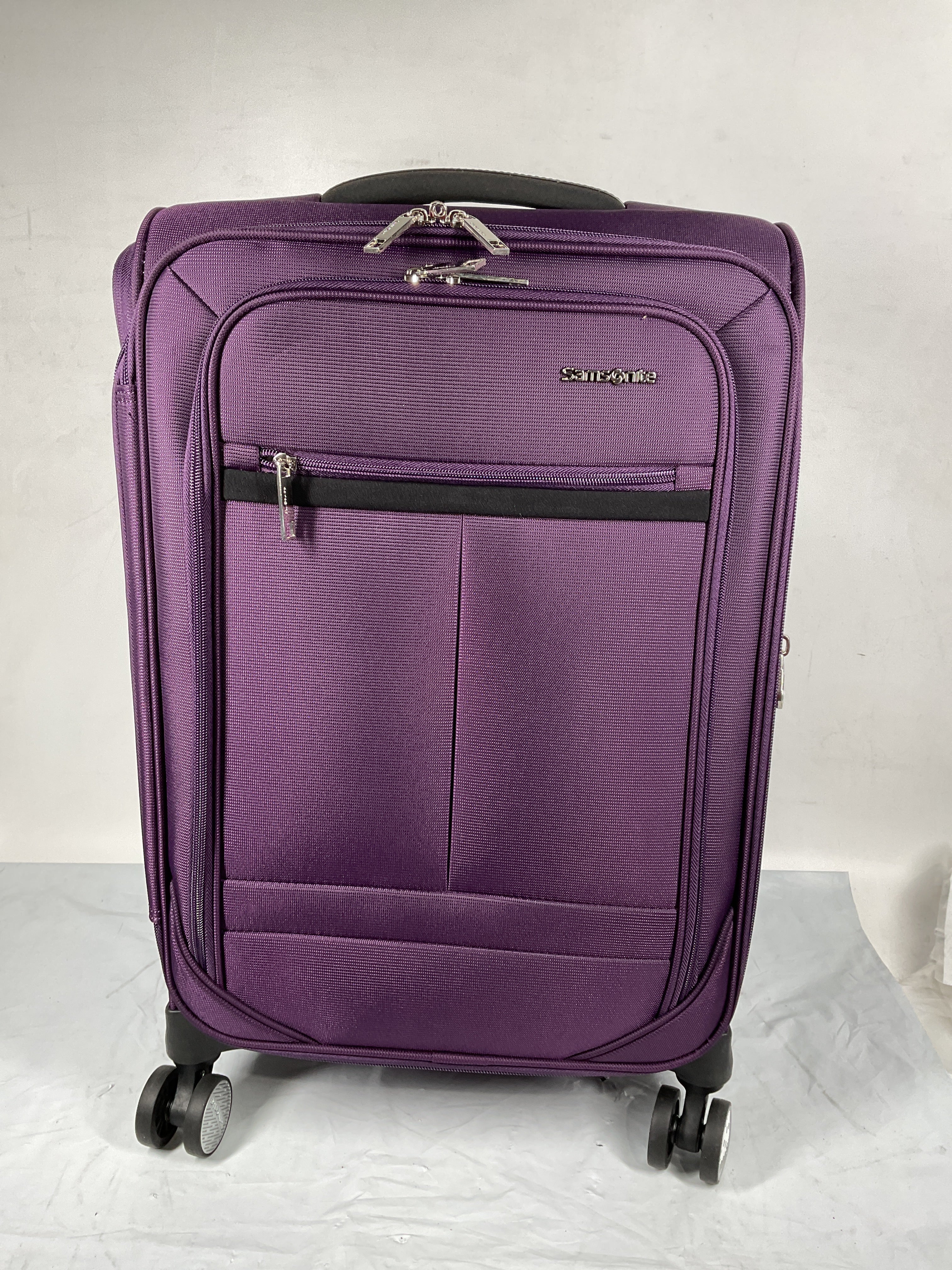 Samsonite Element Soft-Sided 25-Inch Lightweight Medium Checked Expandable Suitcase: Durable, 360 Spinner Wheels, Adjustable Telescopic Handle, 2 Front & 1 Side Pocket ( Purple , 25-Inch Checked-Medium ) Purple 25 Inch Checked Medium U5