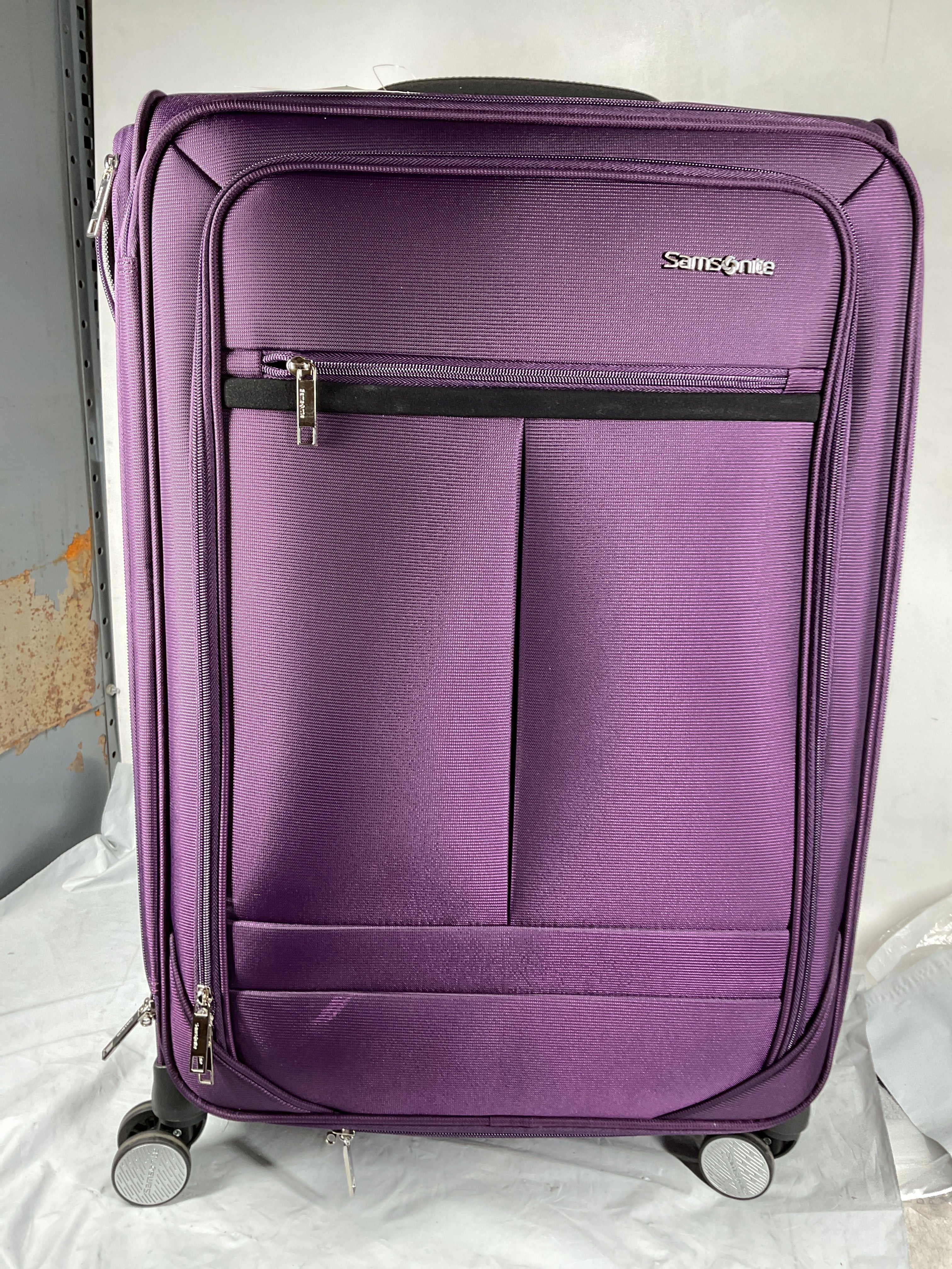 Samsonite Element Soft-Sided 25-Inch Lightweight Medium Checked Expandable Suitcase: Durable, 360 Spinner Wheels, Adjustable Telescopic Handle, 2 Front & 1 Side Pocket ( Purple , 25-Inch Checked-Medium ) Purple 25 Inch Checked Medium U6