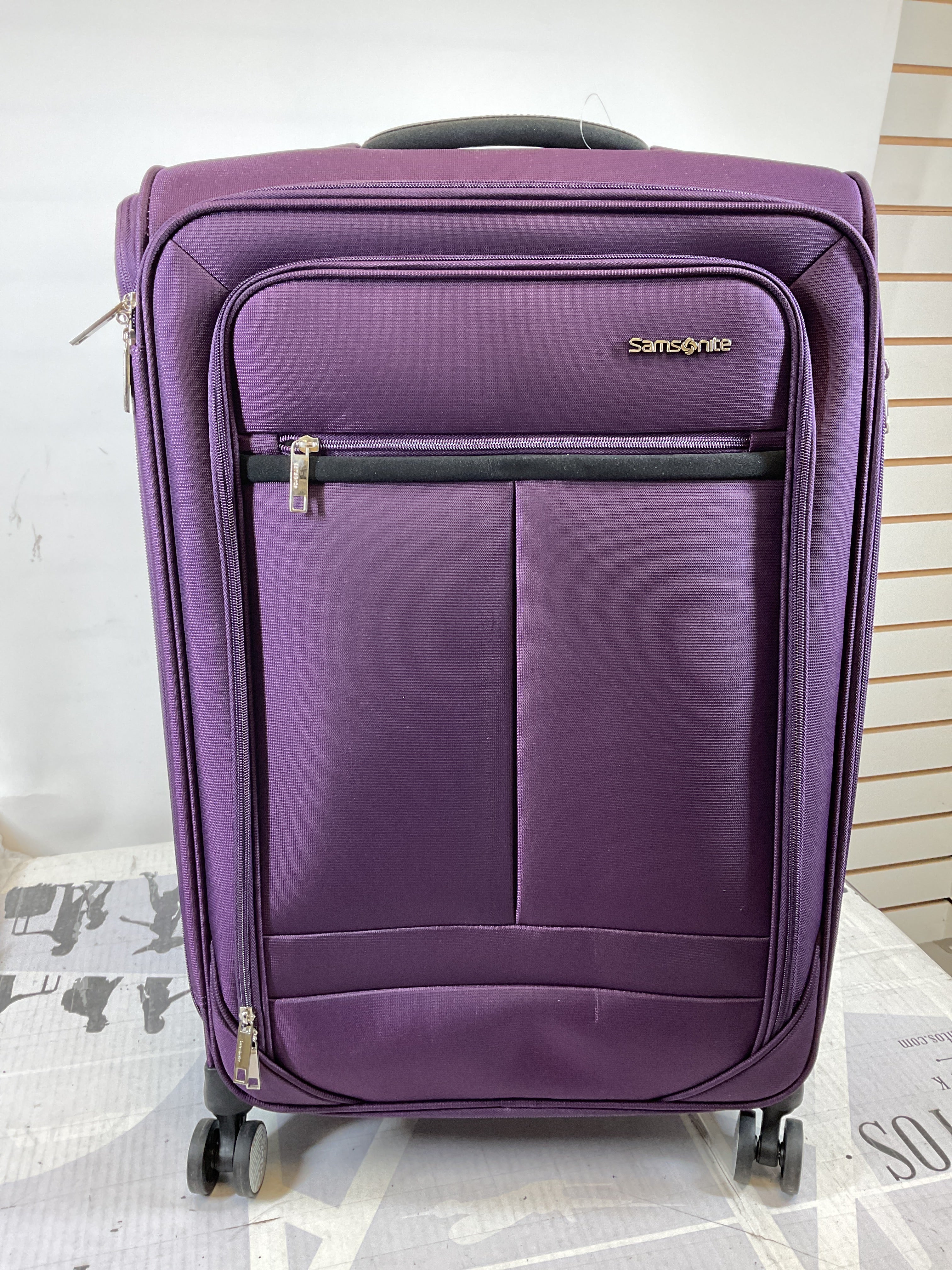 Samsonite Element Soft-Sided 25-Inch Lightweight Medium Checked Expandable Suitcase: Durable, 360 Spinner Wheels, Adjustable Telescopic Handle, 2 Front & 1 Side Pocket ( Purple , 25-Inch Checked-Medium ) Purple 25 Inch Checked Medium U8