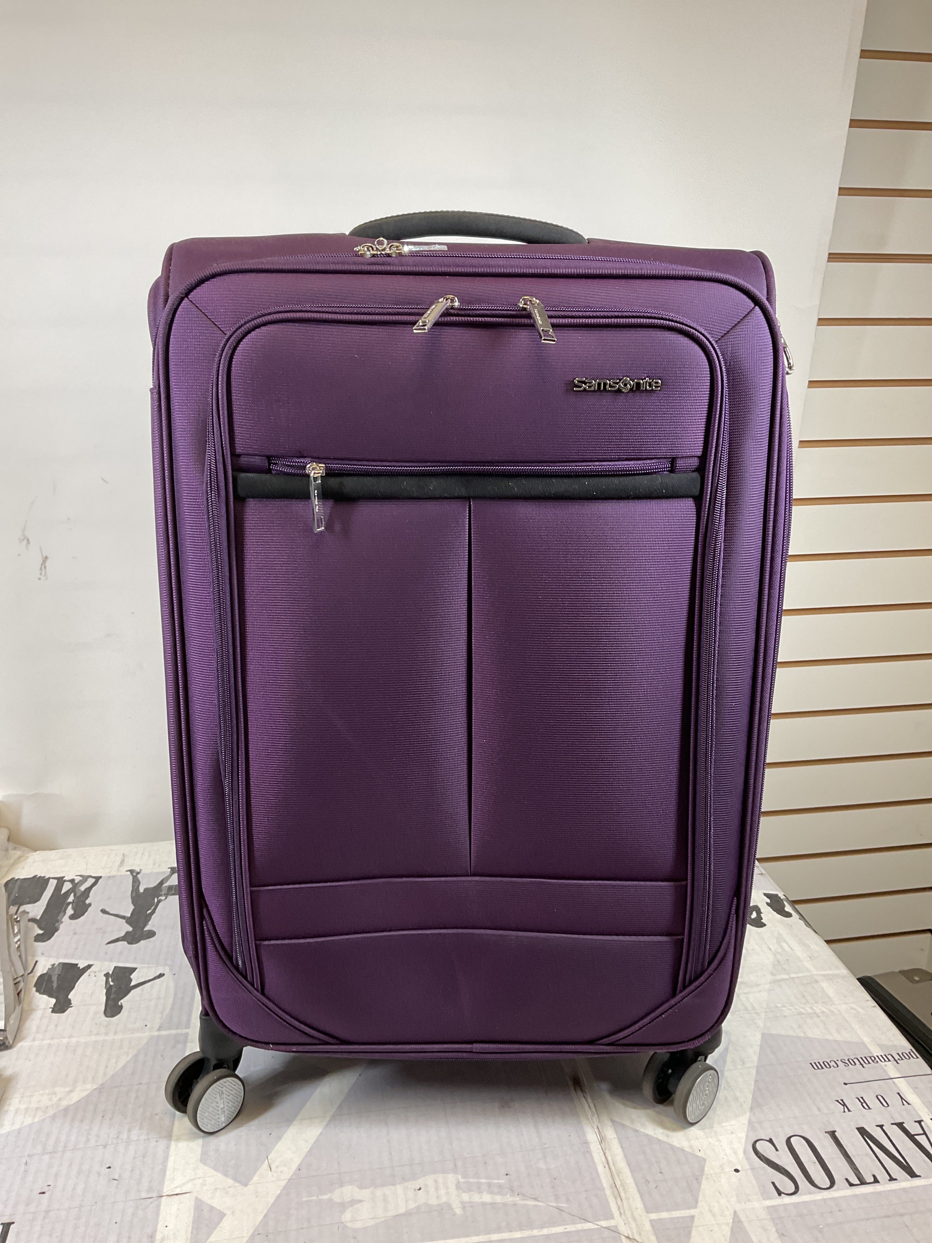 Samsonite Element Soft-Sided 25-Inch Lightweight Medium Checked Expandable Suitcase: Durable, 360 Spinner Wheels, Adjustable Telescopic Handle, 2 Front & 1 Side Pocket ( Purple , 25-Inch Checked-Medium ) Purple 25 Inch Checked Medium U9