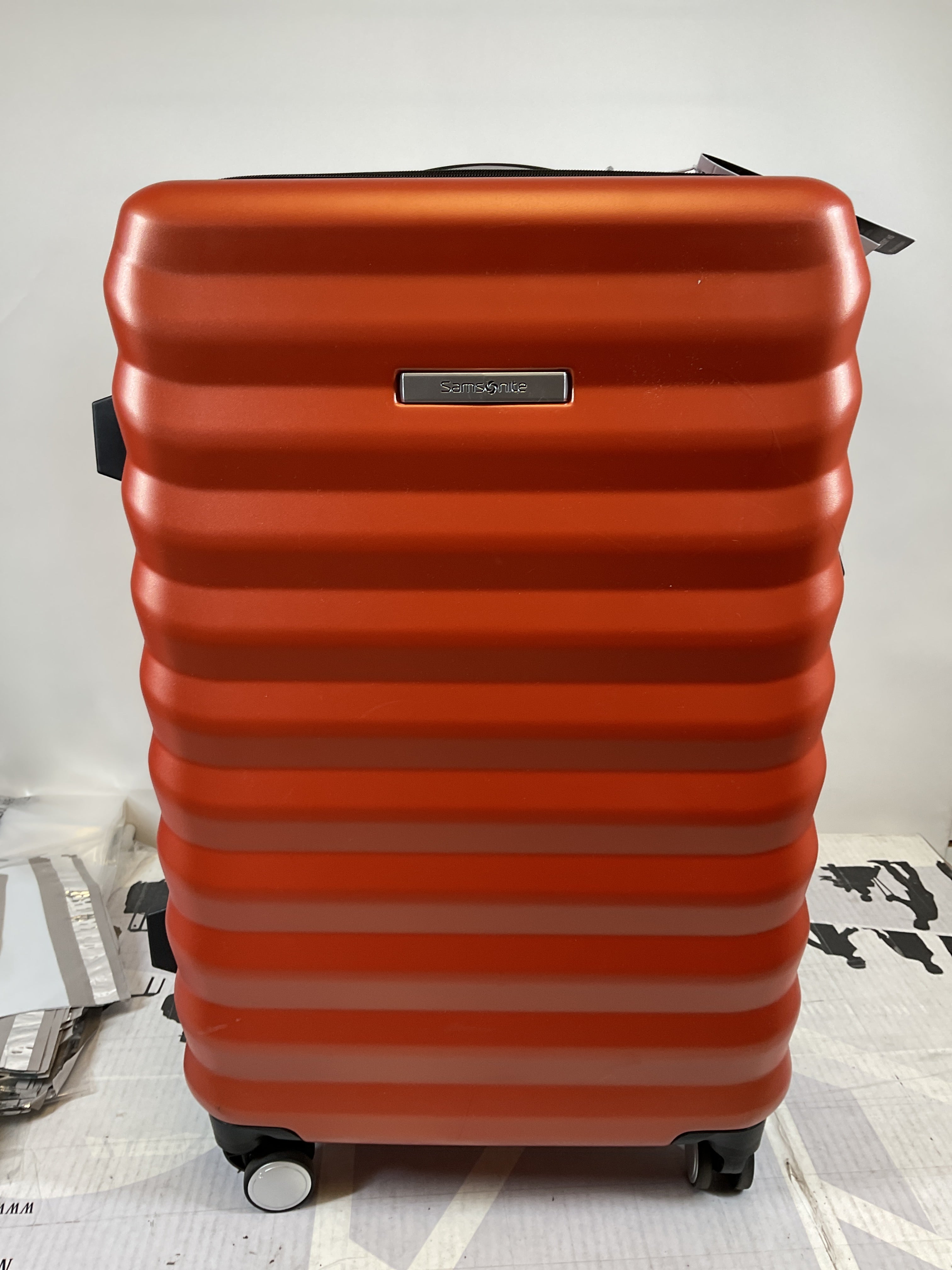 Samsonite Hard-Sided 24-Inch Lightweight Checked Medium Expandable Element Suitcase: Durable, 360 Spinner Wheels, Adjustable Telescopic Handle, TSA-Approved Lock ( Copper Orange , 24-Inch Checked-Medium ) Copper Orange 24 Inch Checked Medium U1