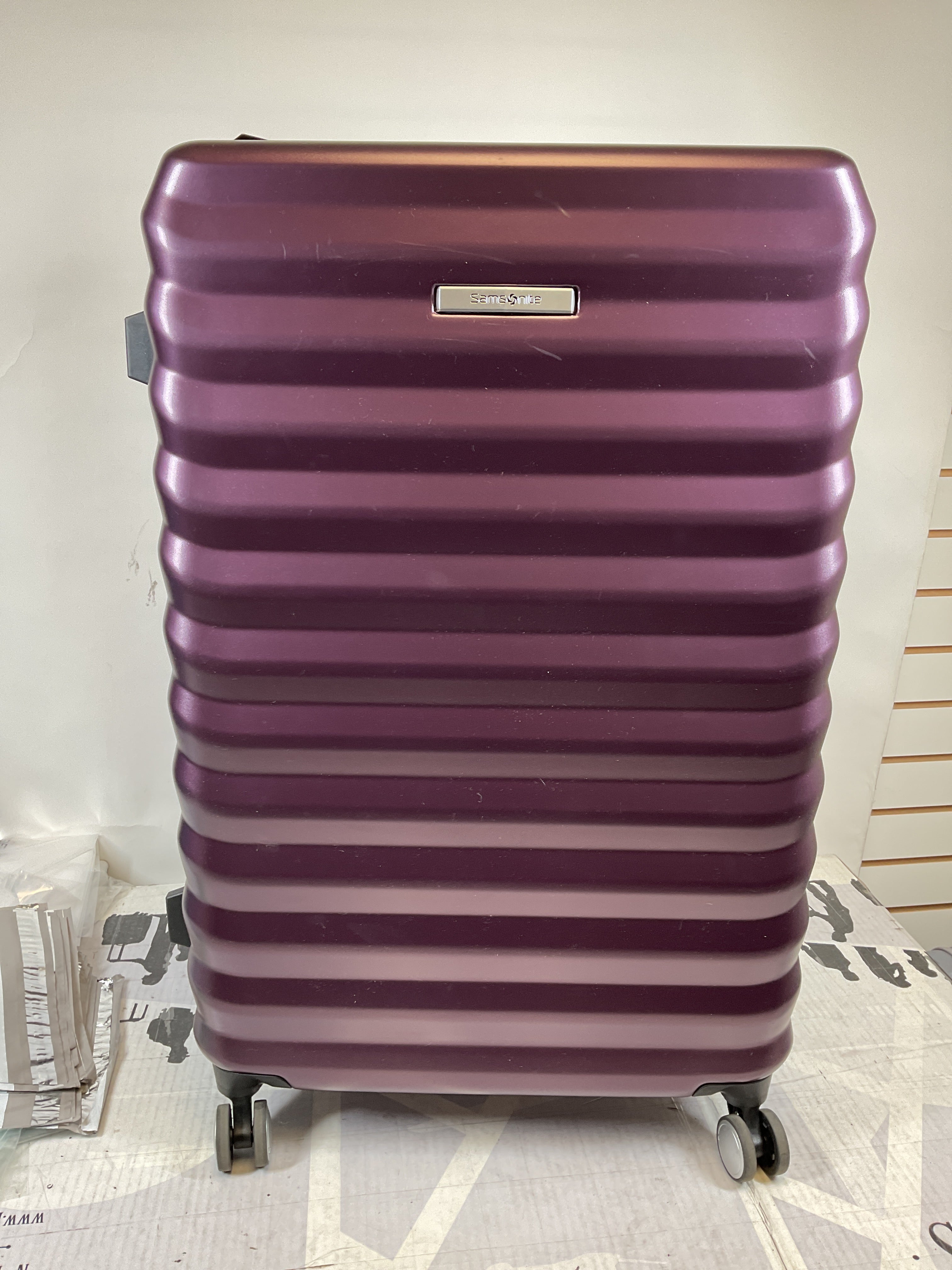 Samsonite Hard-Sided 28-Inch Lightweight Checked Large Expandable Element Suitcase: Durable, 360 Spinner Wheels, Adjustable Telescopic Handle, TSA-Approved Lock ( Dusk Purple , 28-Inch Checked-Large ) Dusk Purple 28 Inch Checked Large U7