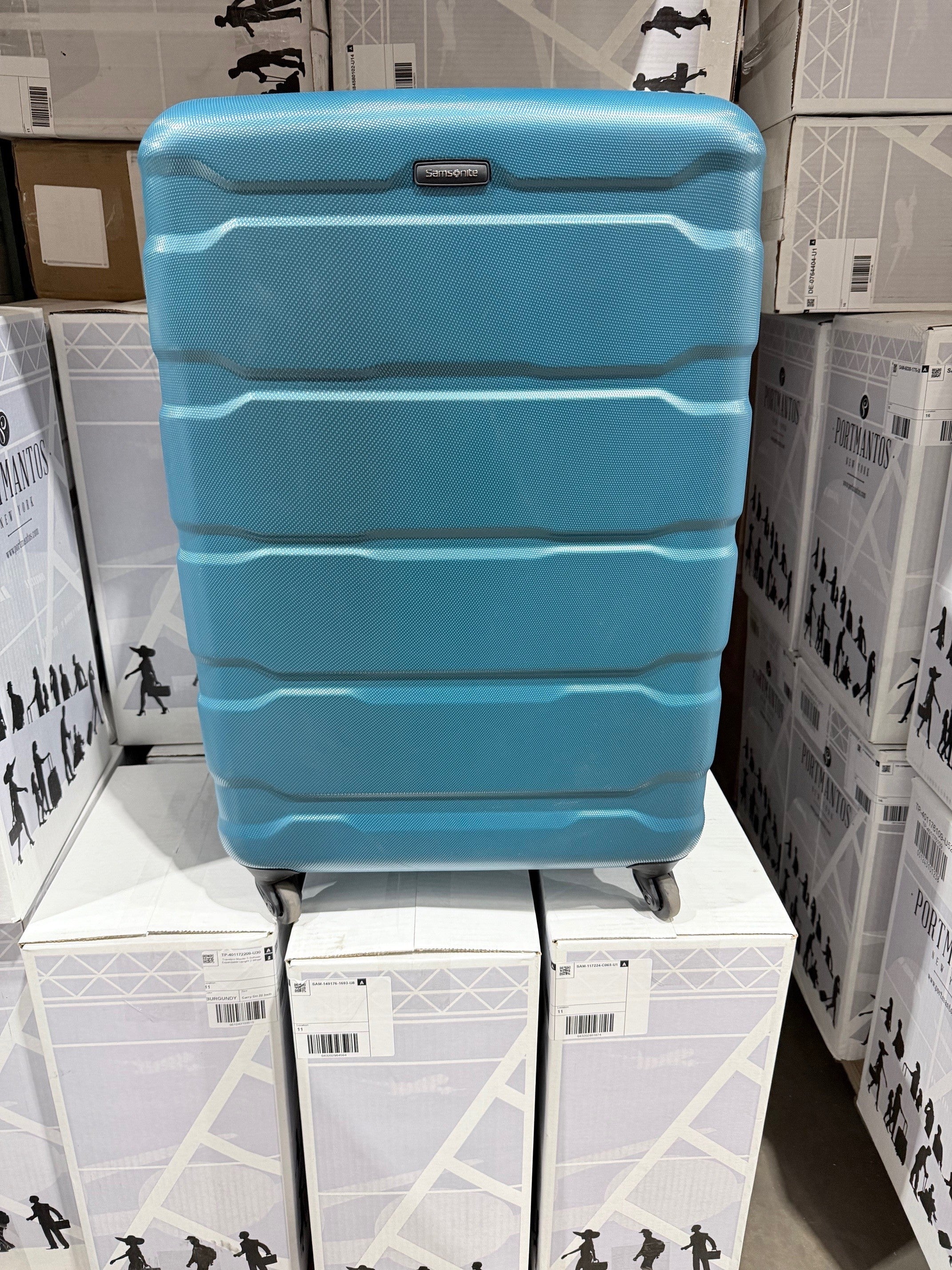 Samsonite Omni Pc Hardside Expandable Luggage with Spinner Wheels Caribbean Blue Checked Large 28 Inch U16