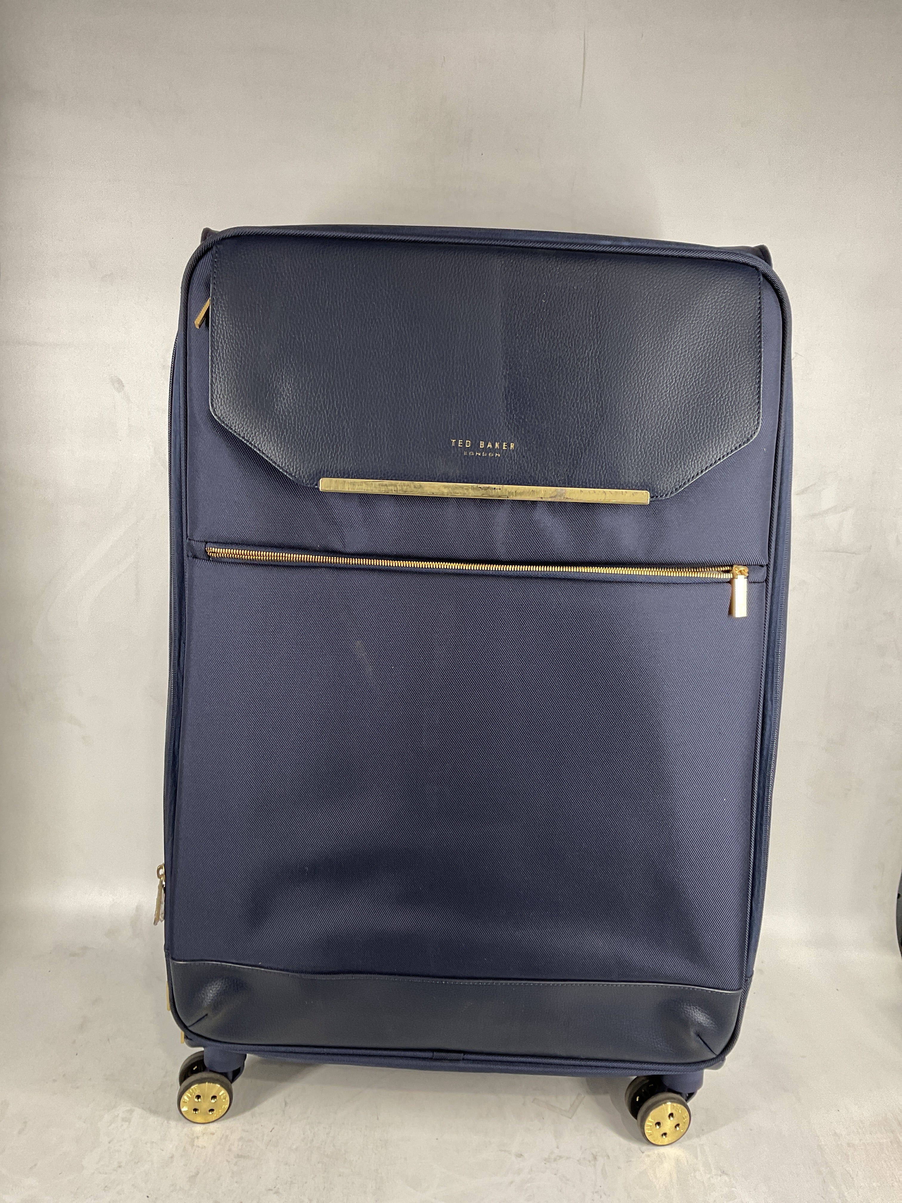 Ted Baker Albany Softside Lightweight Fashion Spinner Luggage Suitcase Navy Checked Large 29 Inch U1