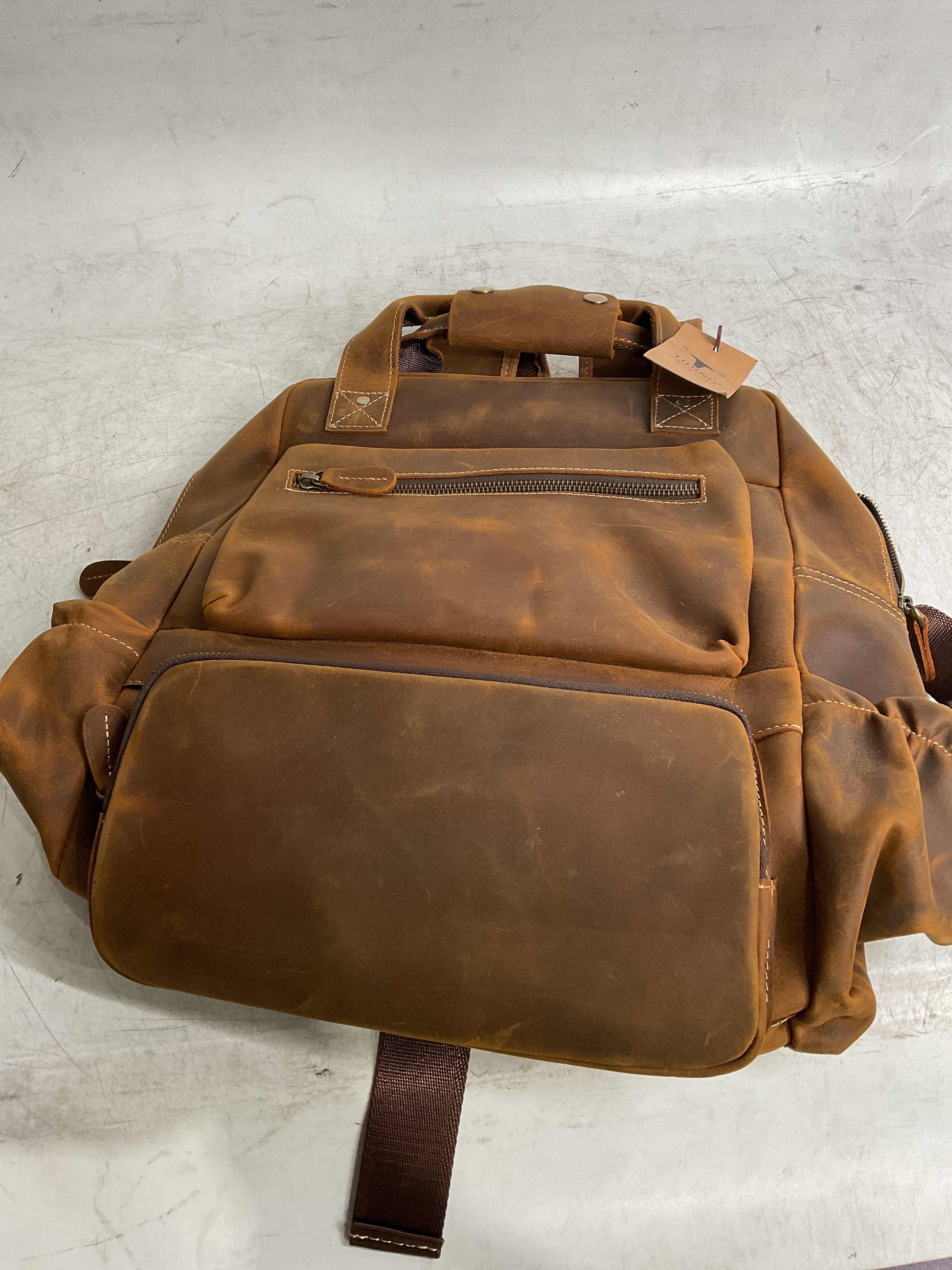 TIDING Men's Vintage Leather Backpack 15.6" Laptop Bag Large Capacity Business Travel Hiking Shoulder Daypacks Brown(fits 15.6" Laptop) X-Large U1