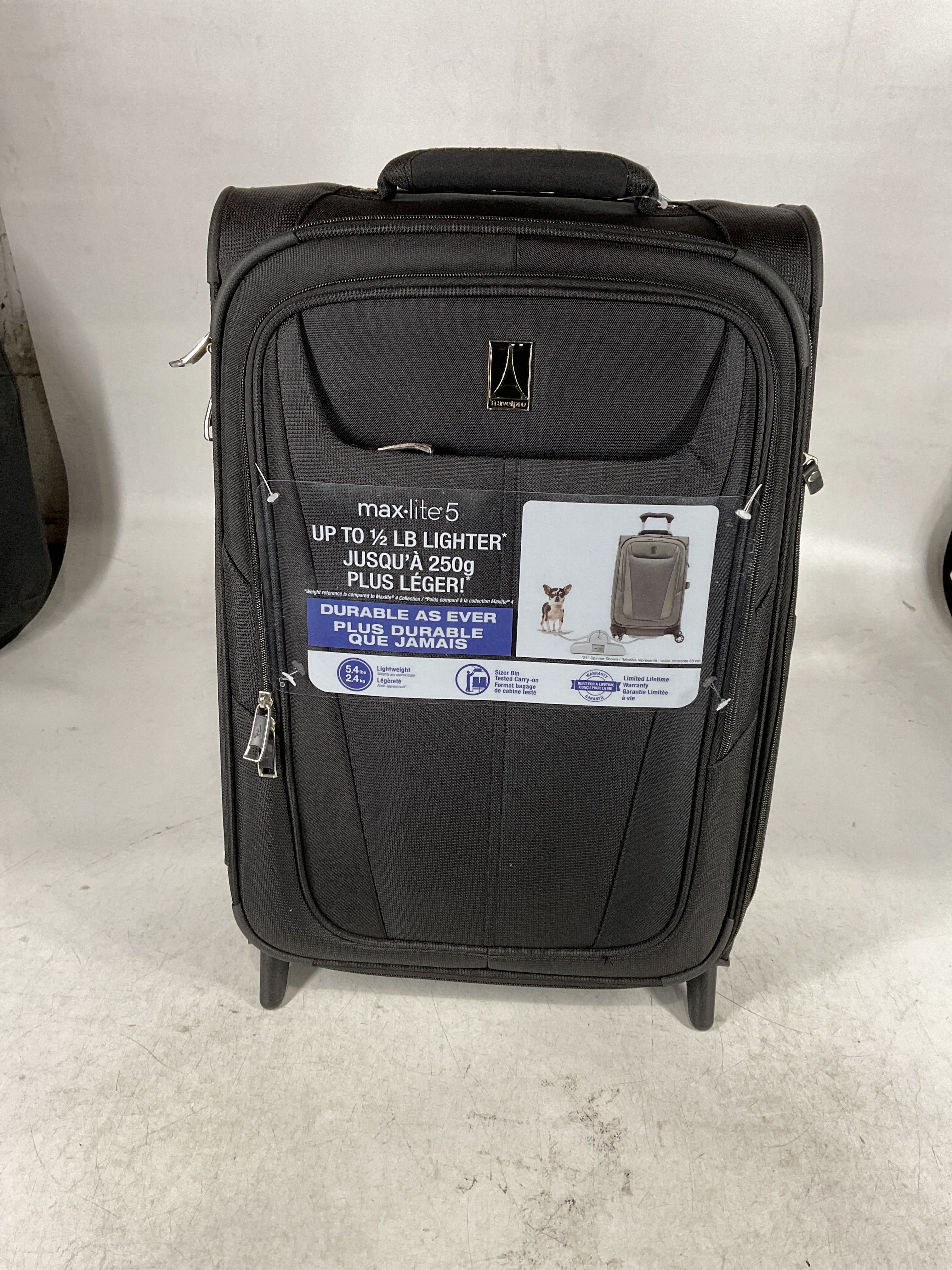 Travelpro Maxlite 5 Softside Expandable Upright 2 Wheel Luggage, Lightweight Suitcase, Men and Women Black Carry On 22 Inch U30