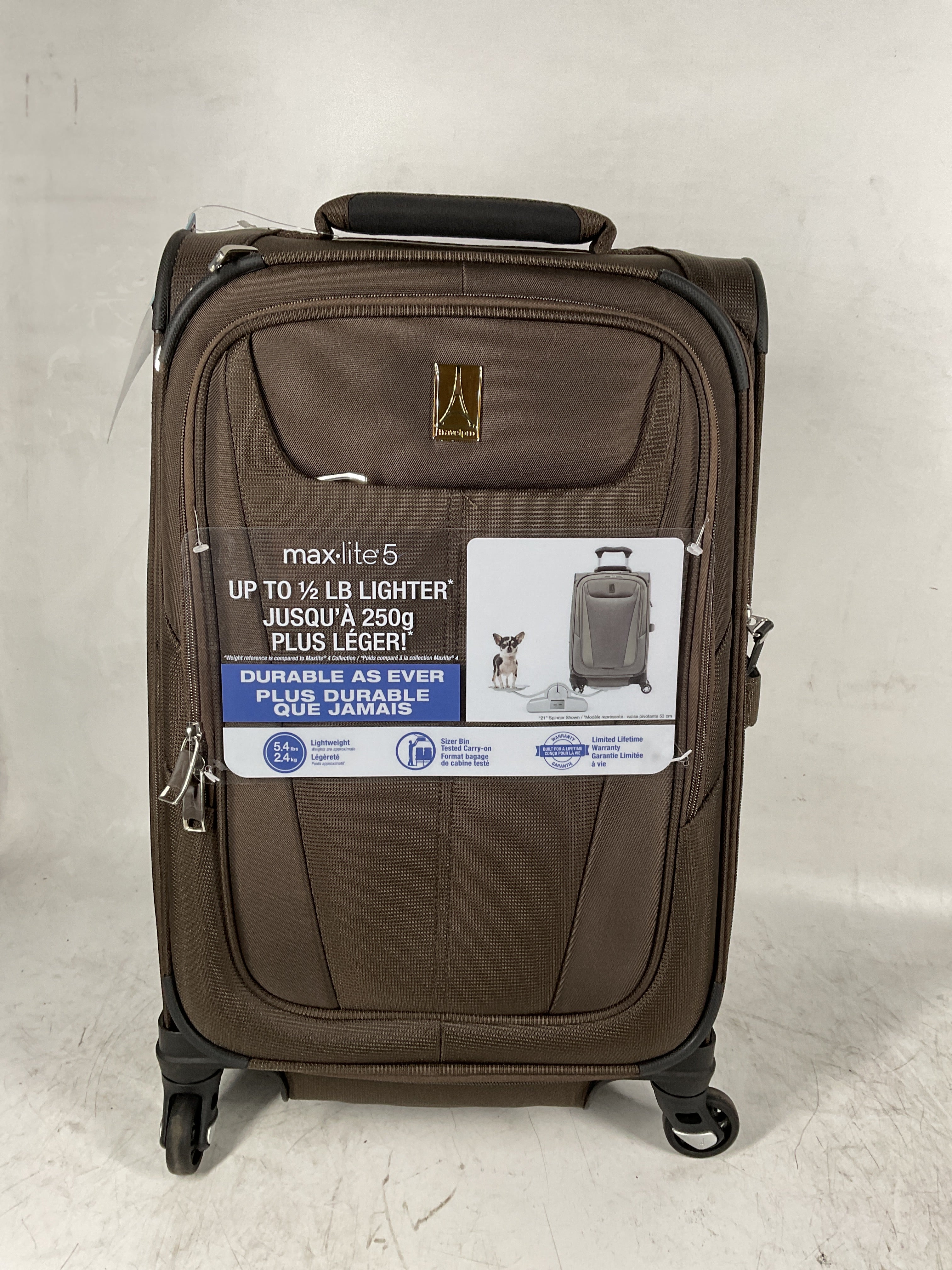Travelpro Maxlite 5 Softside Expandable Luggage with 4 Spinner Wheels, Lightweight Suitcase, Men and Women Mocha Carry On 21 Inch U18