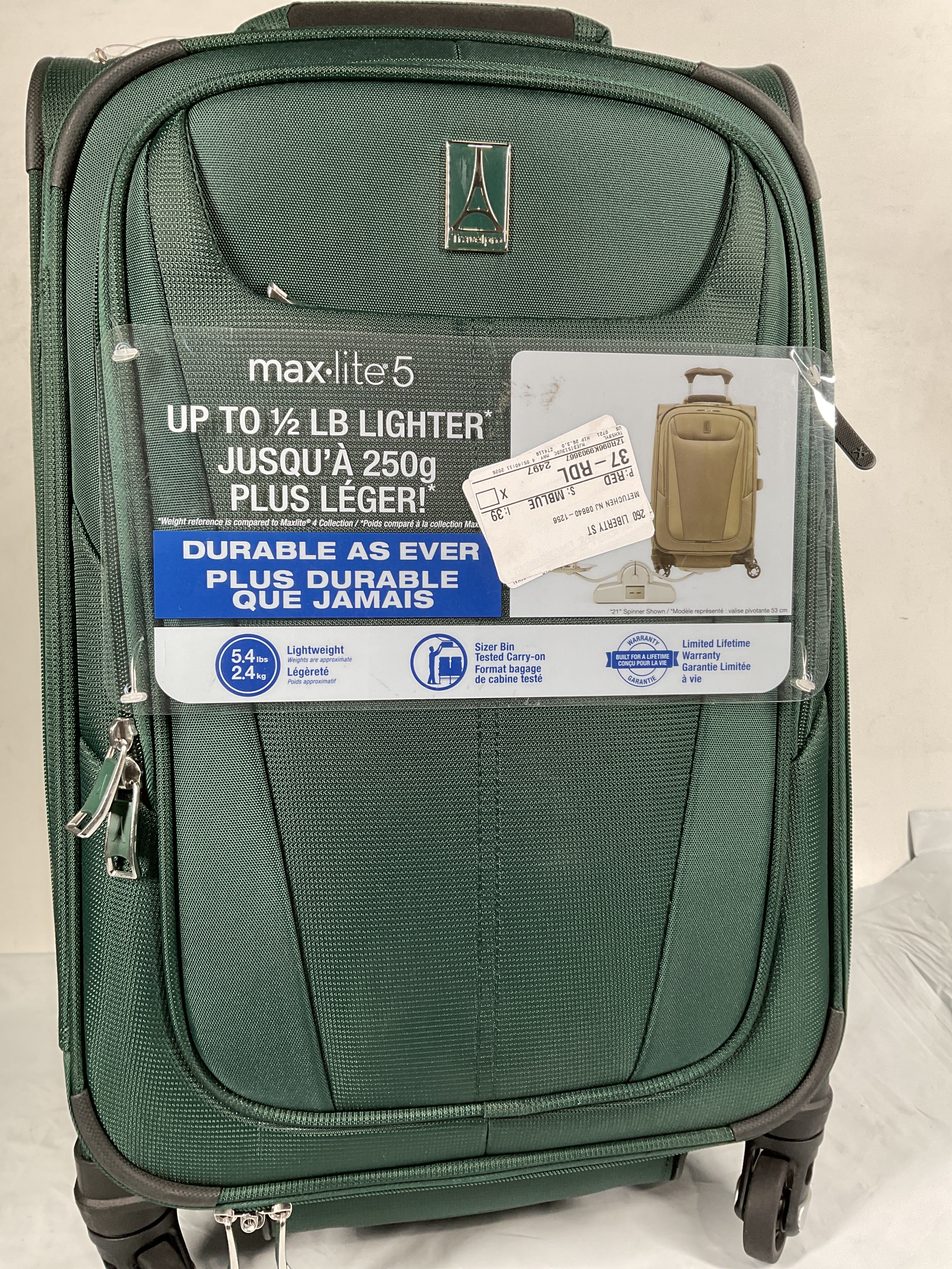 Travelpro Maxlite 5 Softside Expandable Luggage with 4 Spinner Wheels, Lightweight Suitcase, Men and Women ( Green Forest , Carry-on 21-Inch ) Green Forest Carry On 21 Inch U21