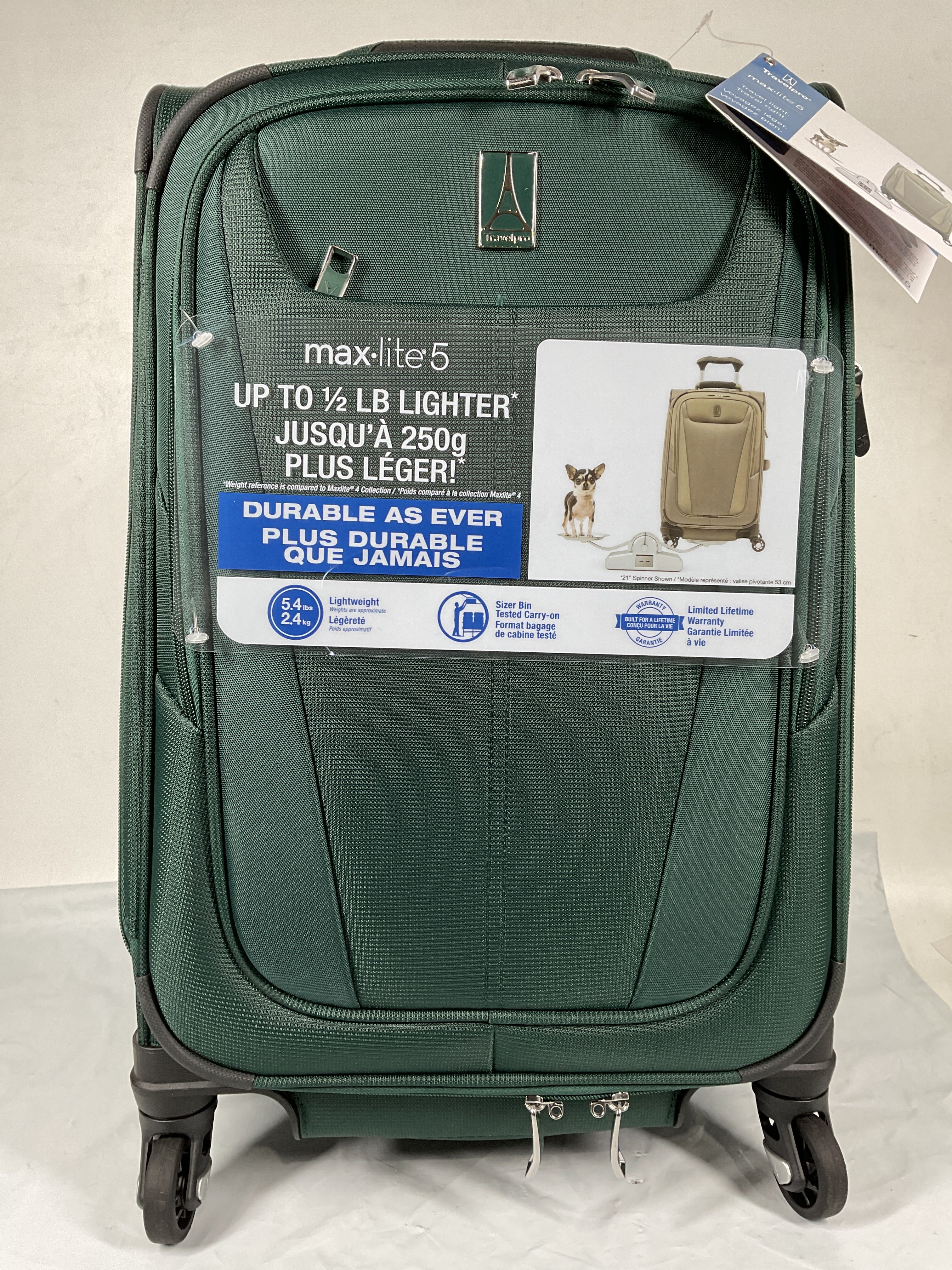 Travelpro Maxlite 5 Softside Expandable Luggage with 4 Spinner Wheels, Lightweight Suitcase, Men and Women ( Green Forest , Carry-on 21-Inch ) Green Forest Carry On 21 Inch U24