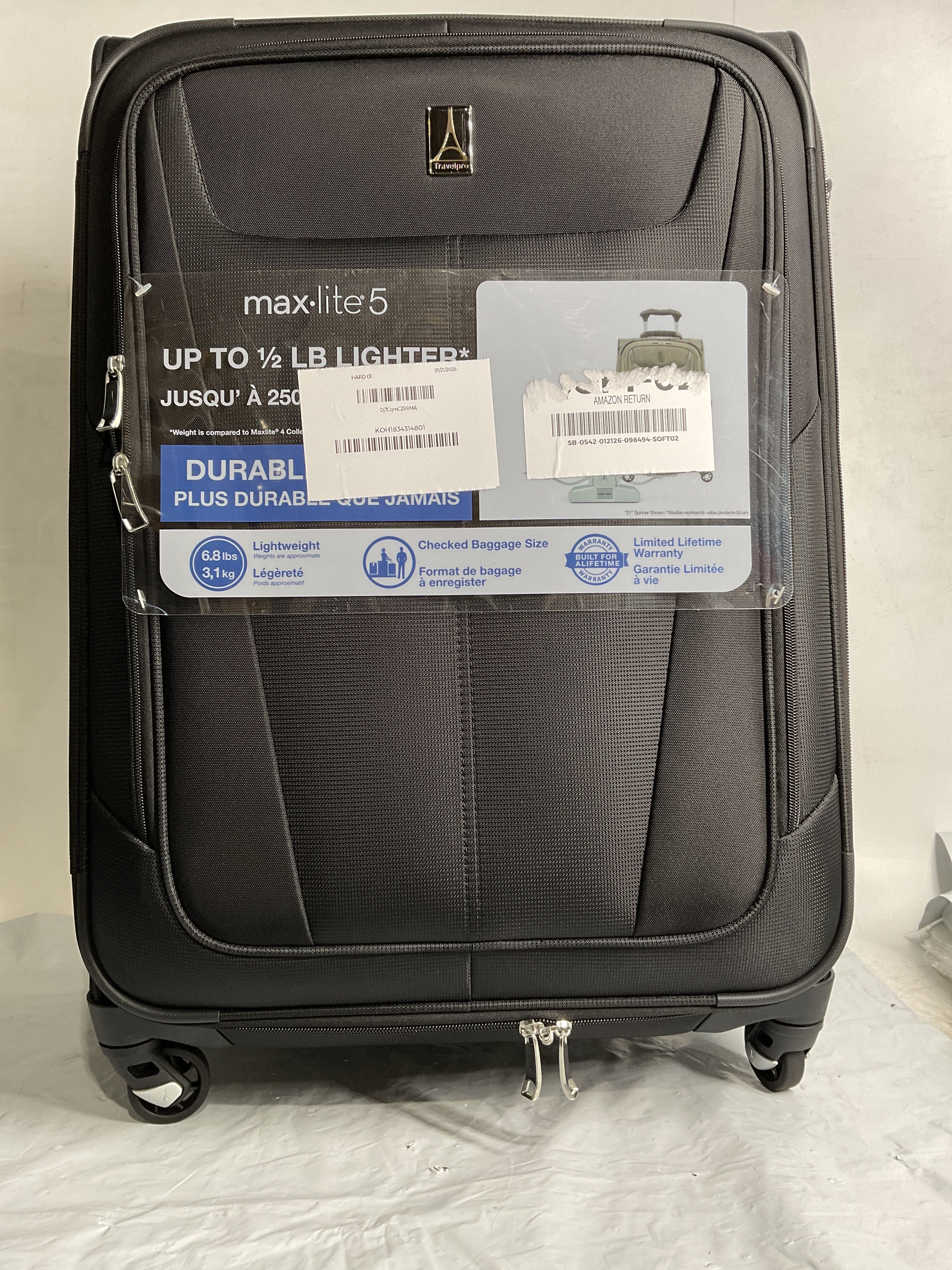 Travelpro Maxlite 5 Softside Expandable Luggage with 4 Spinner Wheels, Lightweight Suitcase, Men and Women ( Black , Checked-Medium 25-Inch ) Black Checked Medium 25 Inch U27
