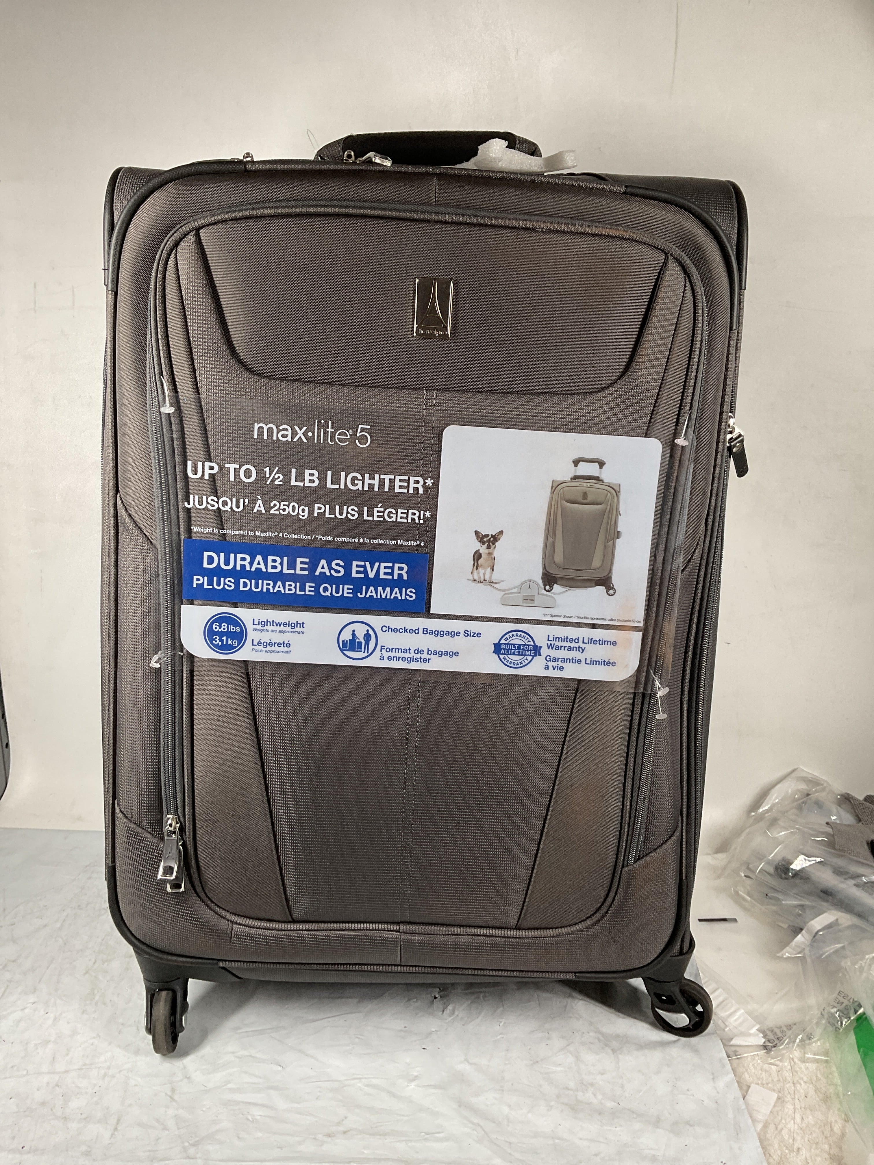 Travelpro Maxlite 5 Softside Expandable Luggage with 4 Spinner Wheels, Lightweight Suitcase, Men and Women ( Shadow Grey , Checked-Medium 25-Inch ) Shadow Grey Checked Medium 25 Inch U12