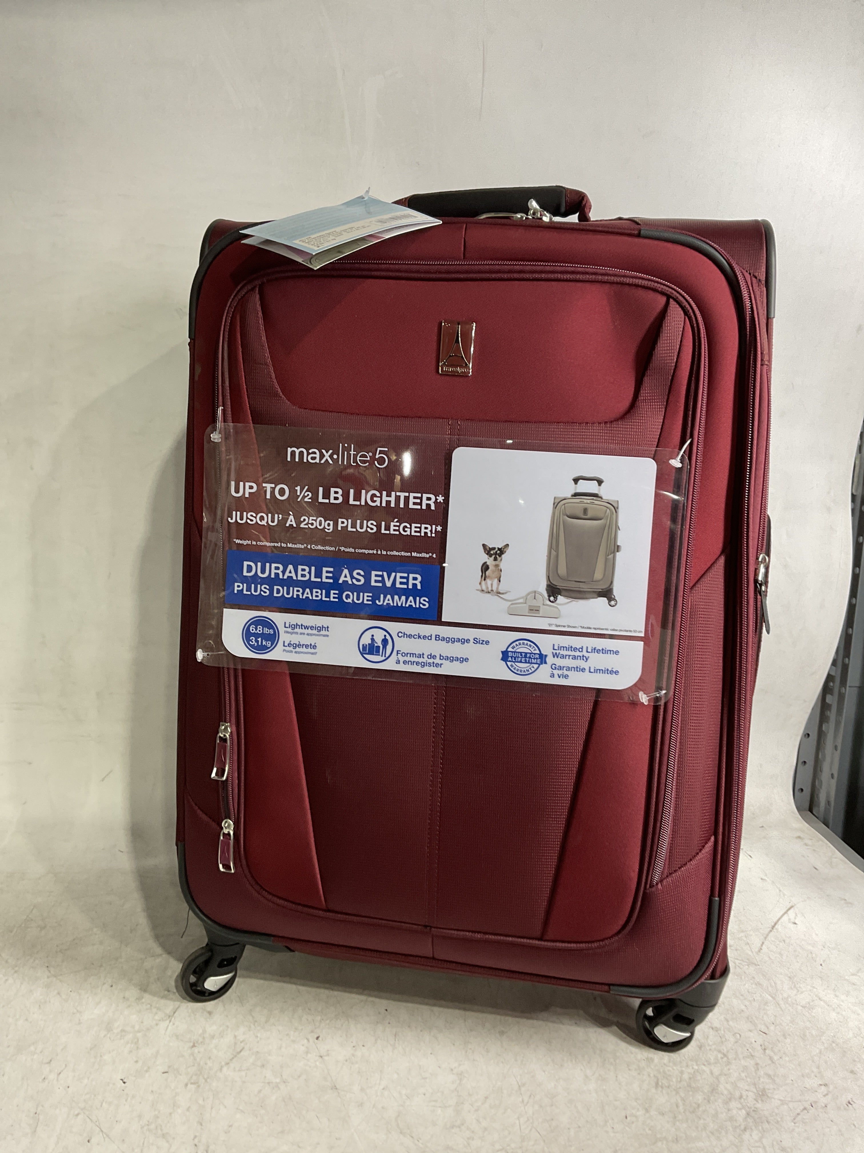 Travelpro Maxlite 5 Softside Expandable Luggage with 4 Spinner Wheels, Lightweight Suitcase, Men and Women ( Burgundy , Checked-Medium 25-Inch ) Burgundy Checked Medium 25 Inch U16