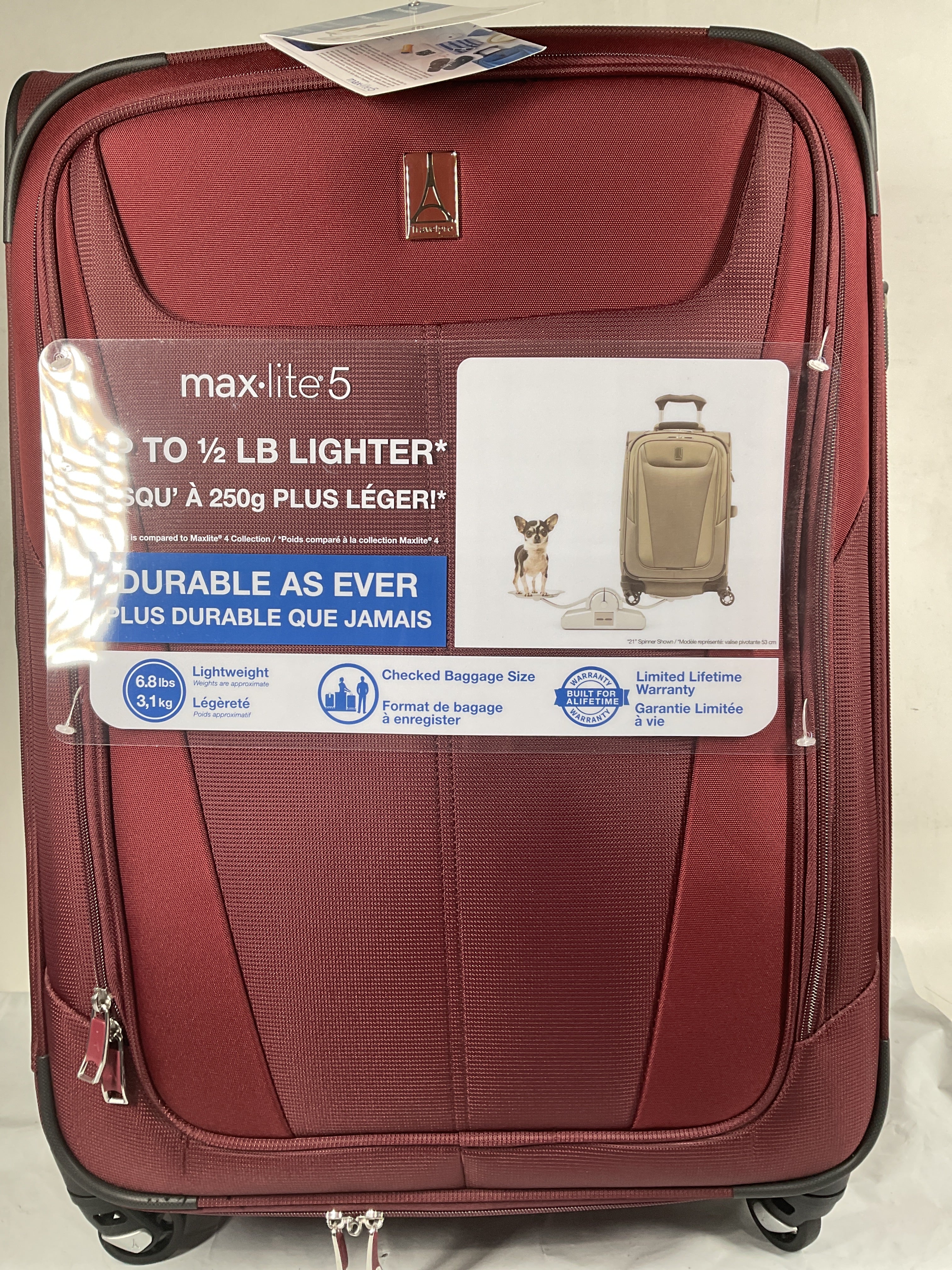 Travelpro Maxlite 5 Softside Expandable Luggage with 4 Spinner Wheels, Lightweight Suitcase, Men and Women ( Burgundy , Checked-Medium 25-Inch ) Burgundy Checked Medium 25 Inch U22