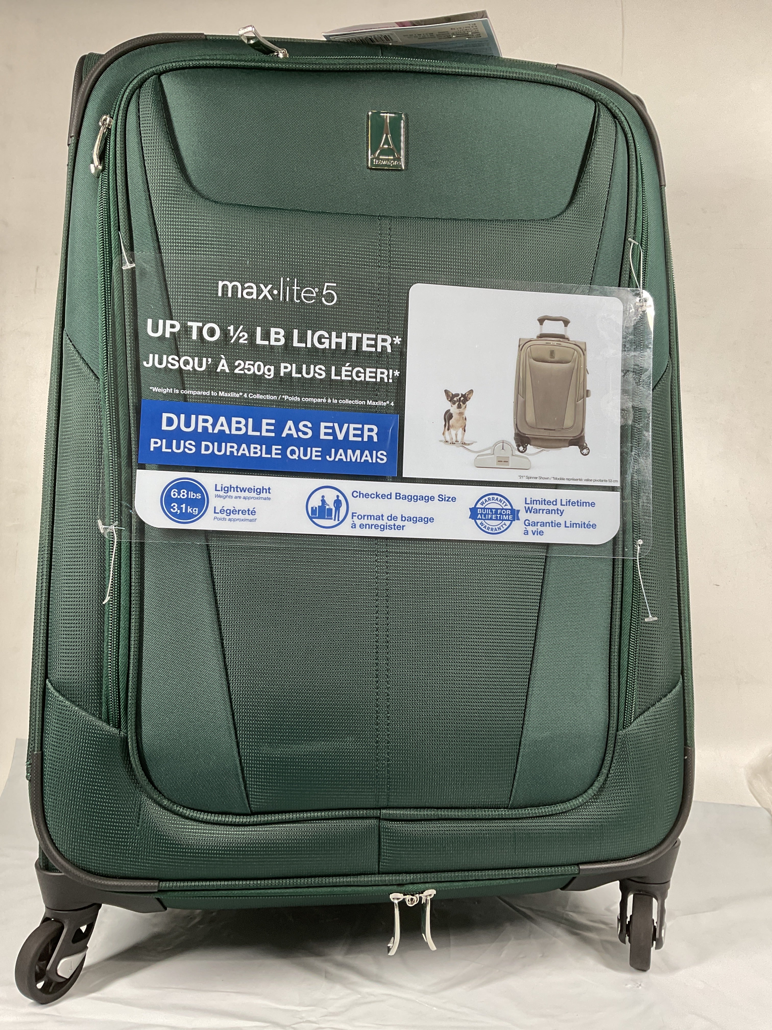 Travelpro Maxlite 5 Softside Expandable Luggage with 4 Spinner Wheels, Lightweight Suitcase, Men and Women ( Green Forest , Checked-Medium 25-Inch ) Green Forest Checked Medium 25 Inch U5