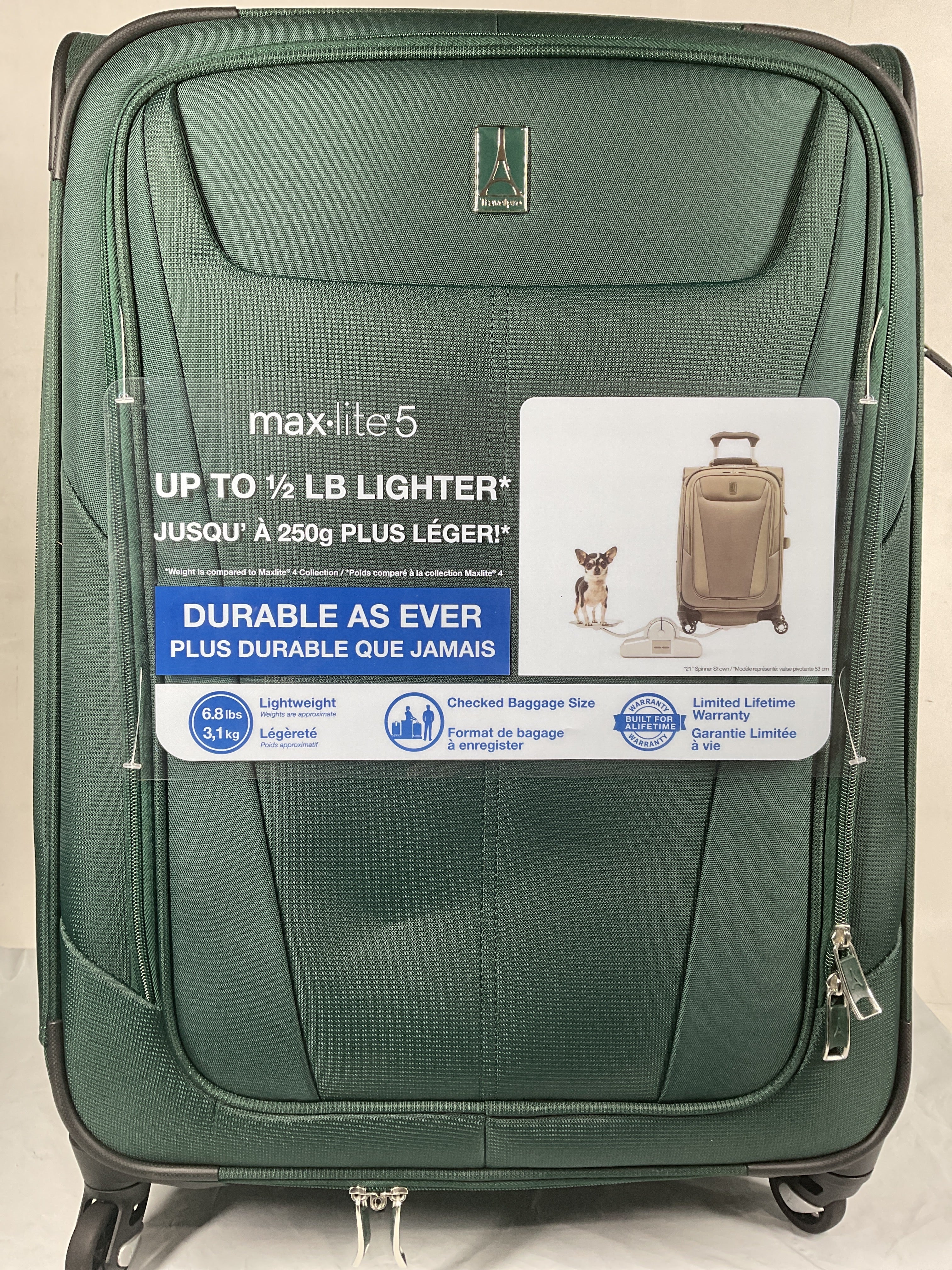 Travelpro Maxlite 5 Softside Expandable Luggage with 4 Spinner Wheels, Lightweight Suitcase, Men and Women ( Green Forest , Checked-Medium 25-Inch ) Green Forest Checked Medium 25 Inch U7