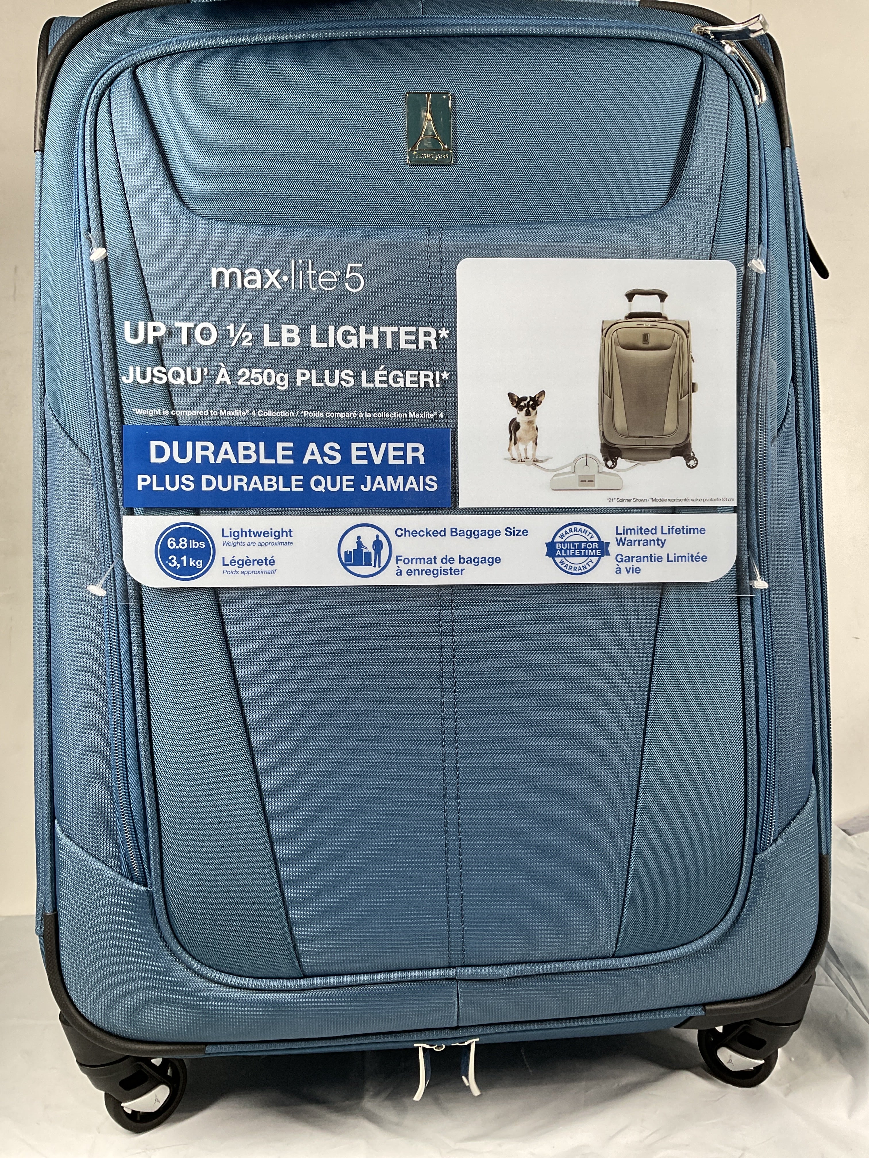 Travelpro Maxlite 5 Softside Expandable Luggage with 4 Spinner Wheels, Lightweight Suitcase, Men and Women ( Ensign Blue , Checked-Medium 25-Inch ) Ensign Blue Checked Medium 25 Inch U28