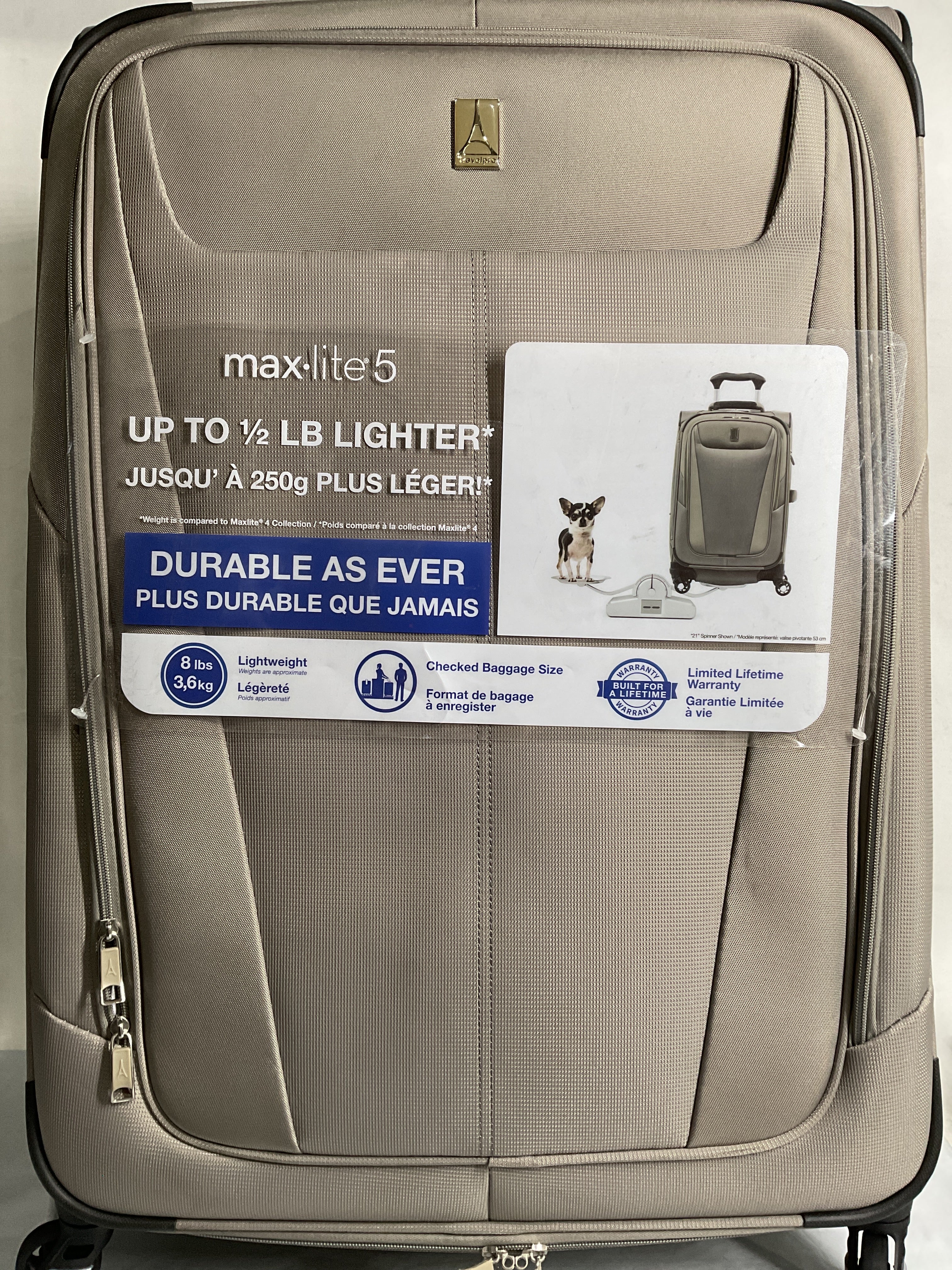 Travelpro Maxlite 5 Softside Expandable Luggage with 4 Spinner Wheels, Lightweight Suitcase, Men and Women ( Champagne , Checked-Large 29-Inch ) Champagne Checked Large 29 Inch U3