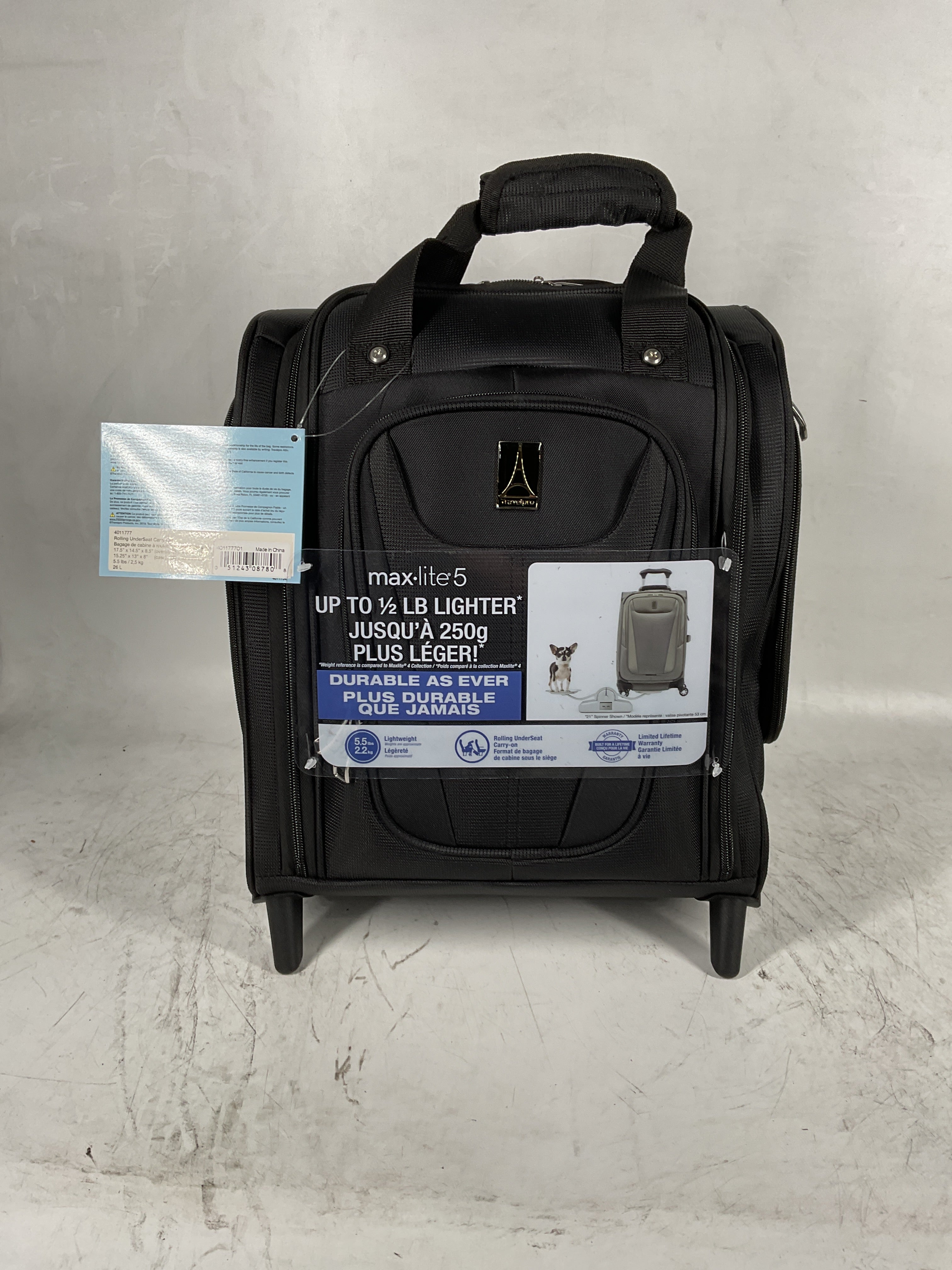 Travelpro Luggage Maxlite 5 Softside Lightweight Rolling Underseat Compact Carry on Upright 2 Wheel Bag, Men and Women Black 15 Inch U15