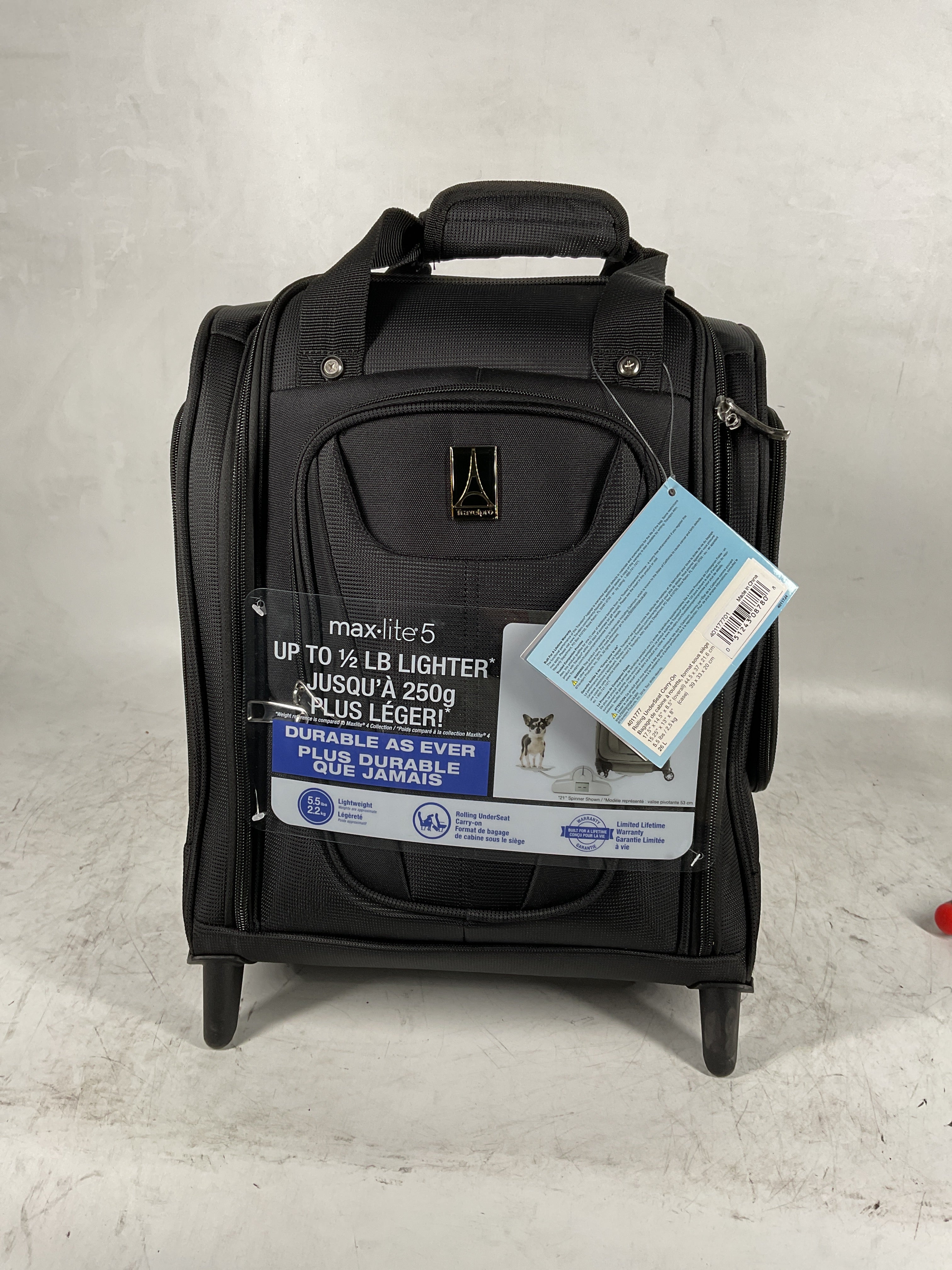 Travelpro Luggage Maxlite 5 Softside Lightweight Rolling Underseat Compact Carry on Upright 2 Wheel Bag, Men and Women Black 15 Inch U16