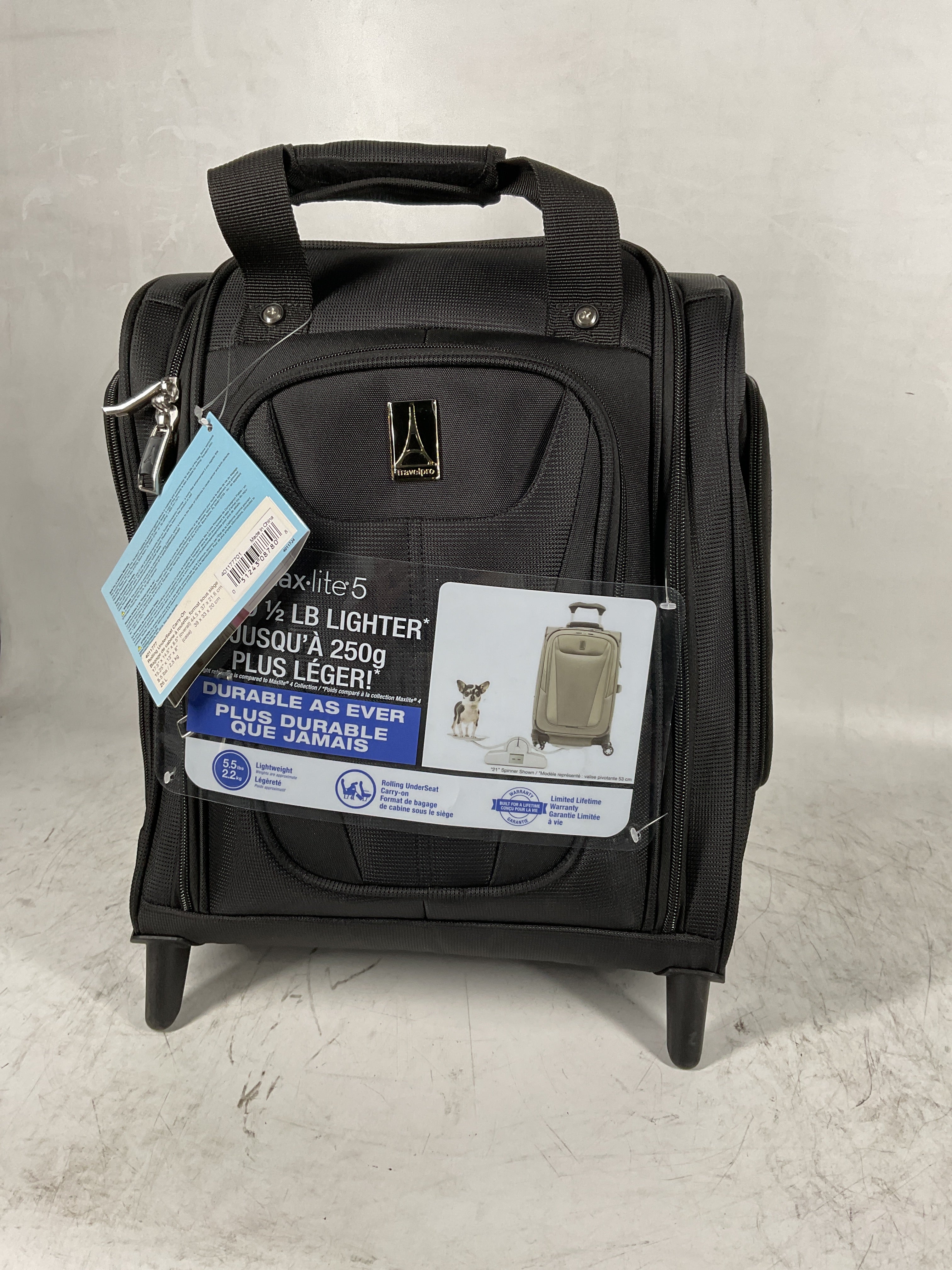 Travelpro Luggage Maxlite 5 Softside Lightweight Rolling Underseat Compact Carry on Upright 2 Wheel Bag, Men and Women Black 15 Inch U18