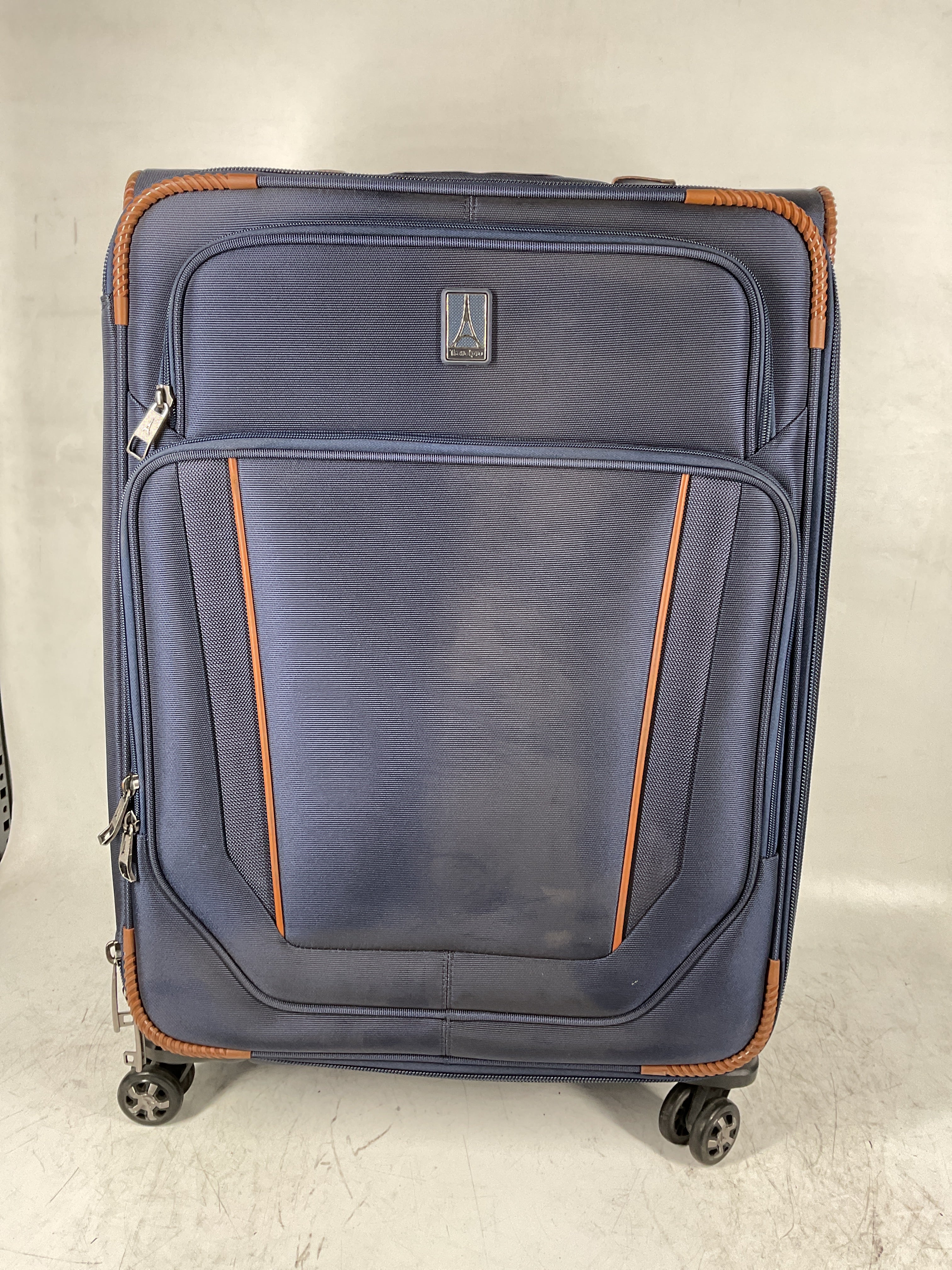 Travelpro Crew Versapack Softside Expandable Spinner Wheel Luggage ( Patriot Blue , Checked-Medium 25-Inch ) Patriot Blue Checked Medium 25 Inch U2