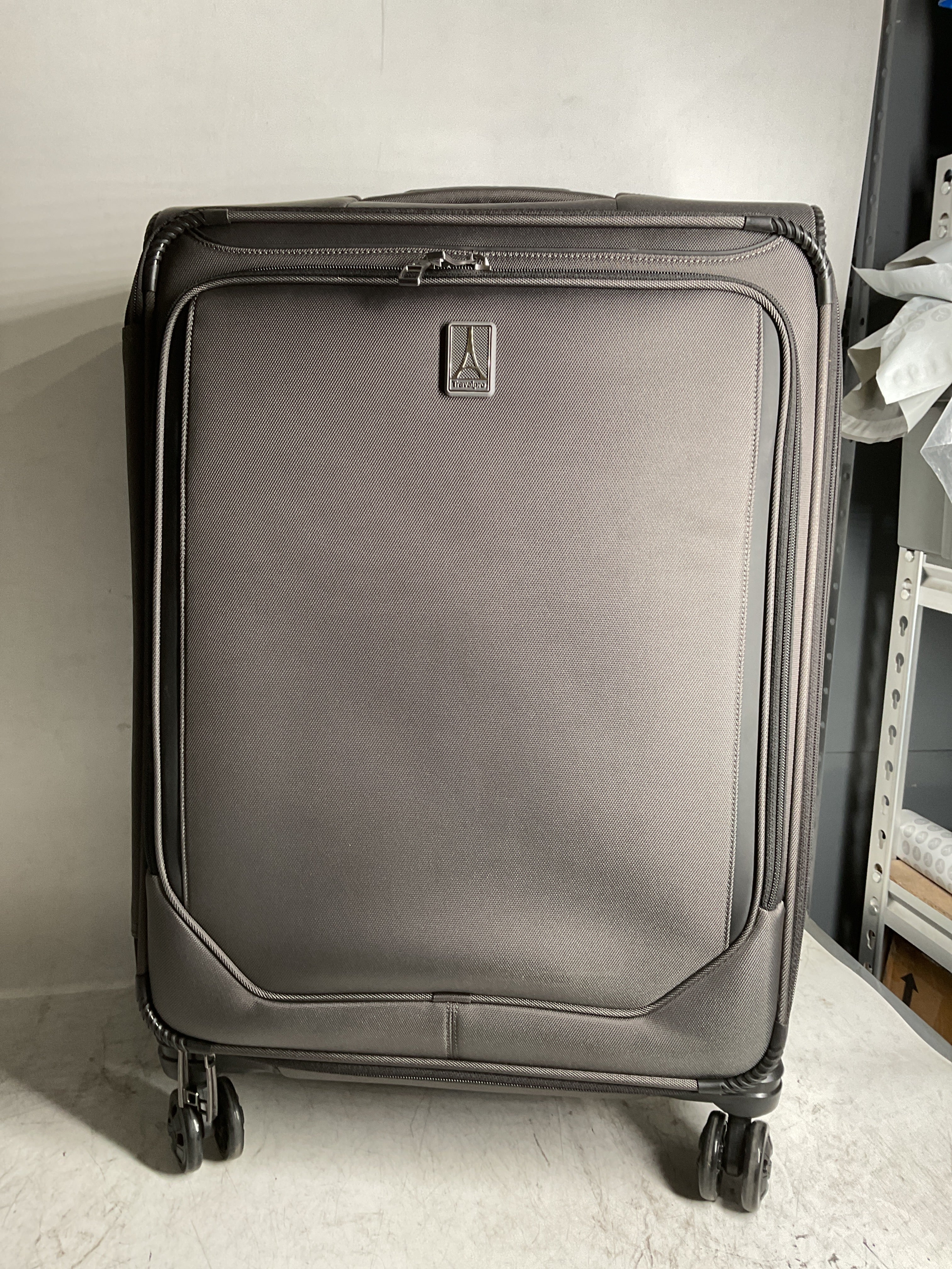 Travelpro Crew Classic Lightweight Softside Expandable Luggage, 8 Wheel Spinner Suitcase, Men and Women ( Titanium Grey , Checked Medium ) Titanium Grey Checked Medium U1