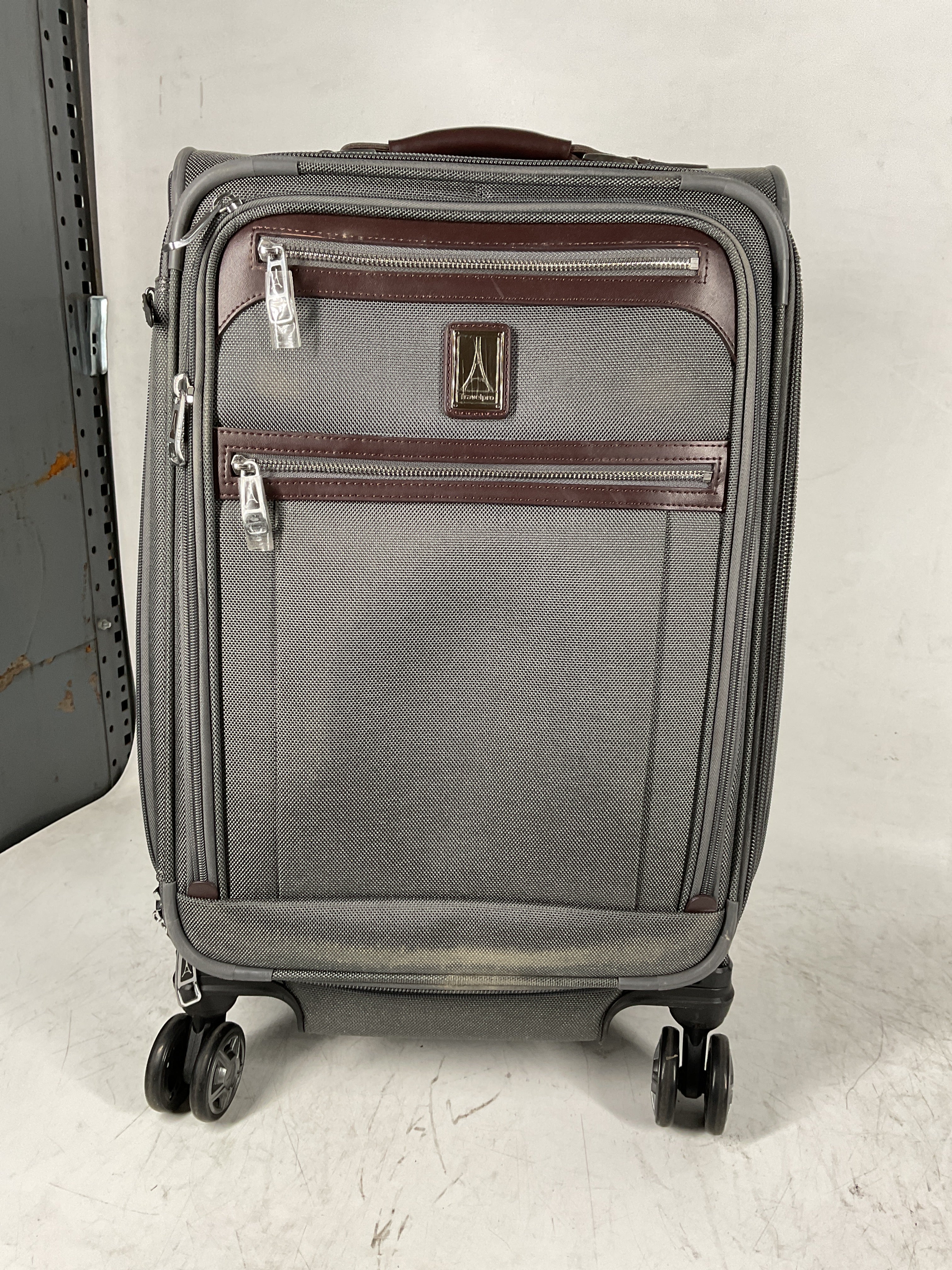 Travelpro Platinum Elite Softside Expandable Luggage, 8 Wheel Spinner Suitcase, USB Port, Suiter, Men and Women Vintage Grey Carry On 21 Inch U6