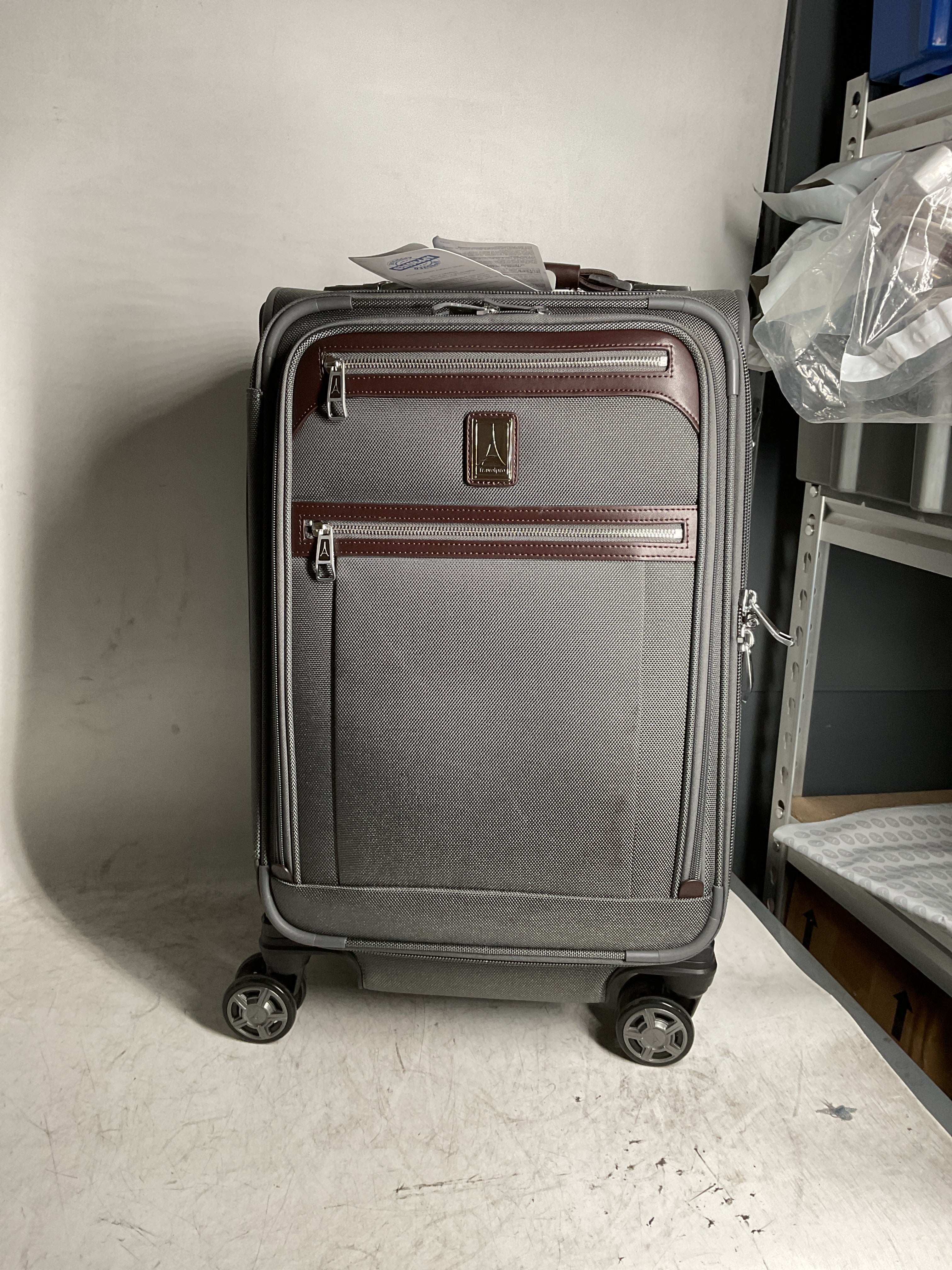 Travelpro Platinum Elite Softside Expandable Checked Luggage, 8 Wheel Spinner Large Suitcase, TSA Lock, Men and Women ( Vintage Grey , Carry-On 21-Inch ) Vintage Grey Carry On 21 Inch U8