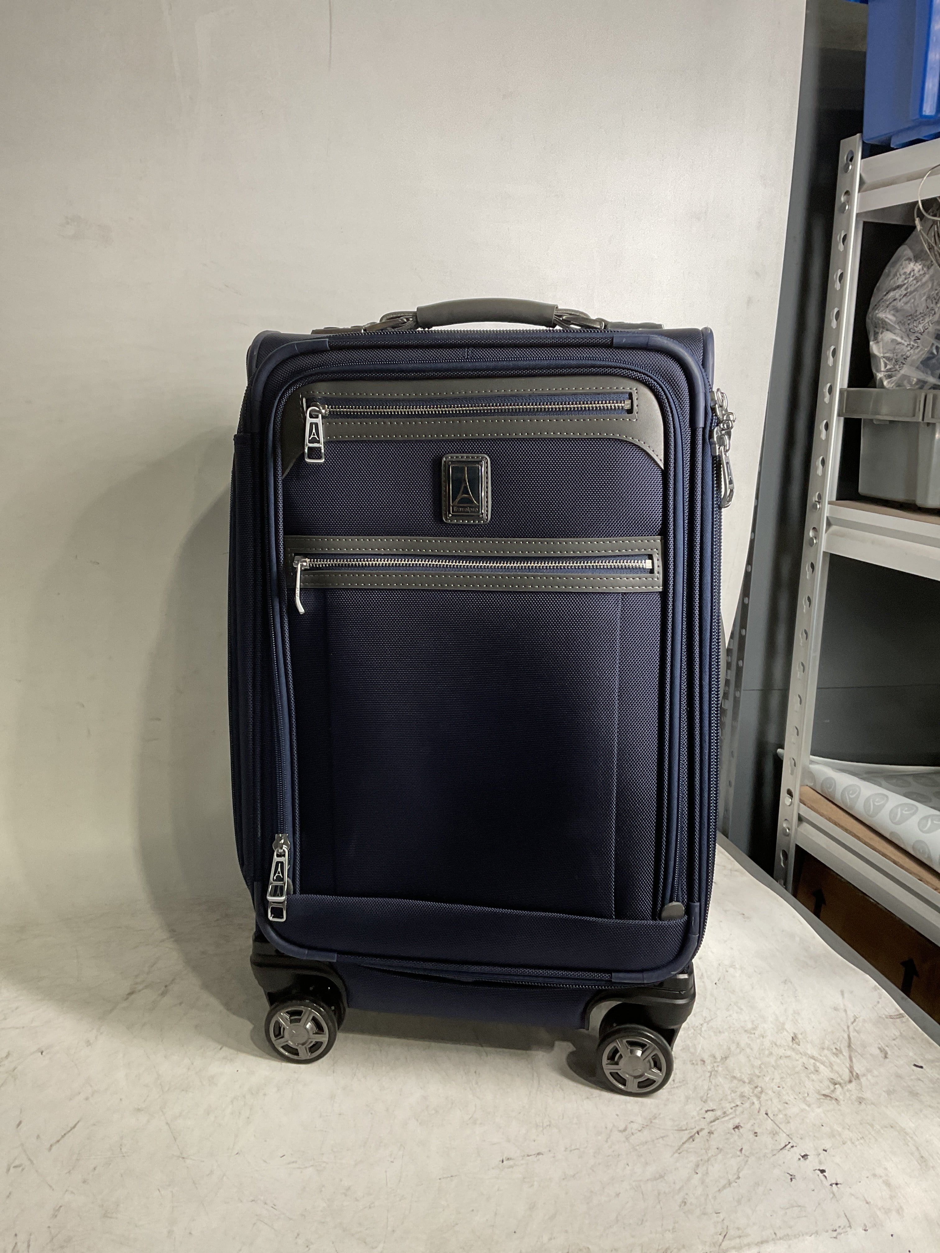 Travelpro Platinum Elite Softside Expandable Checked Luggage, 8 Wheel Spinner Large Suitcase, TSA Lock, Men and Women ( Dark Blue , Carry-On 21-Inch ) Dark Blue Carry On 21 Inch U5