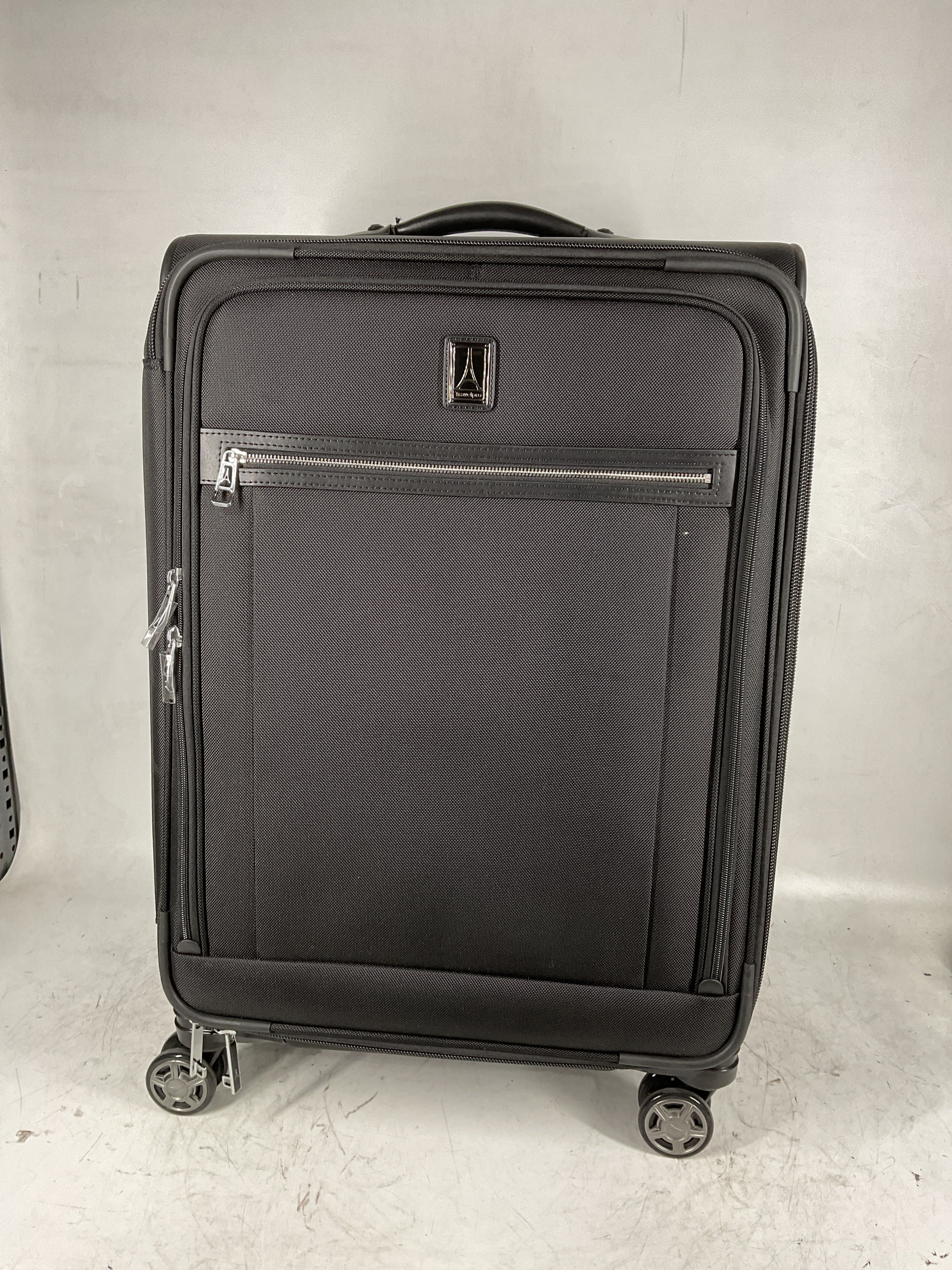 Travelpro Platinum Elite Softside Expandable Checked Luggage, 8 Wheel Spinner Large Suitcase, TSA Lock, Men and Women ( Shadow Black , Checked-Medium 25-Inch ) Shadow Black Checked Medium 25 Inch U10