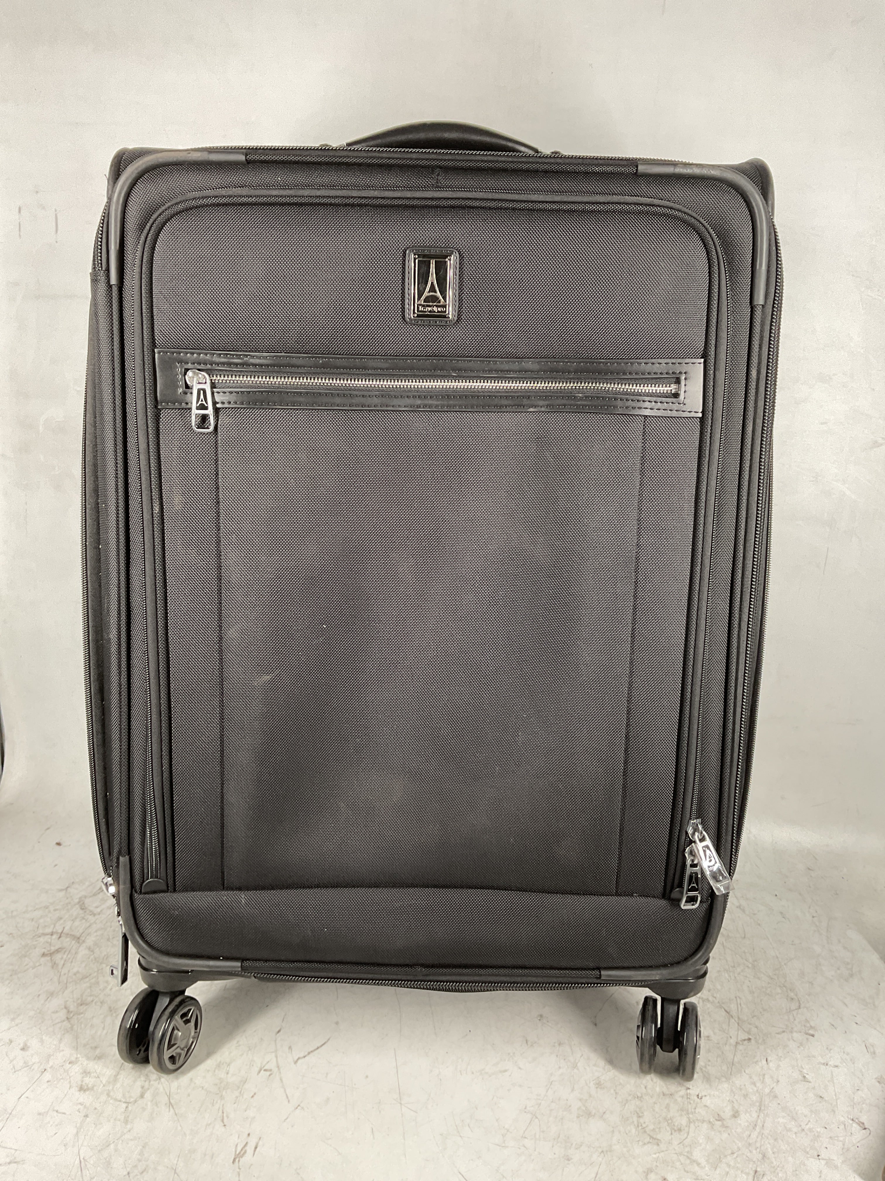 Travelpro Platinum Elite Softside Expandable Checked Luggage, 8 Wheel Spinner Large Suitcase, TSA Lock, Men and Women ( Shadow Black , Checked-Medium 25-Inch ) Shadow Black Checked Medium 25 Inch U11
