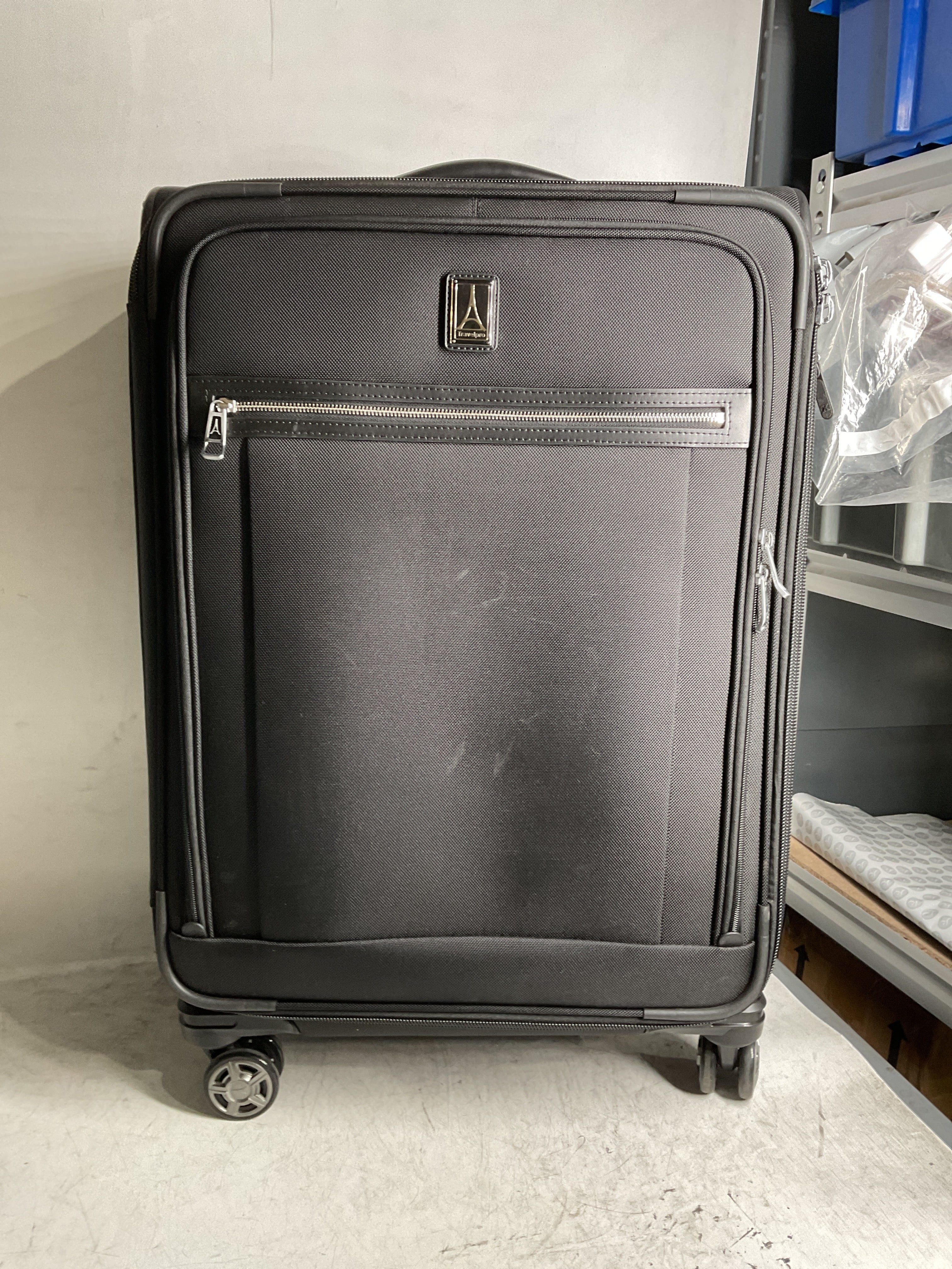 Travelpro Platinum Elite Softside Expandable Checked Luggage, 8 Wheel Spinner Large Suitcase, TSA Lock, Men and Women ( Shadow Black , Checked-Medium 25-Inch ) Shadow Black Checked Medium 25 Inch U13