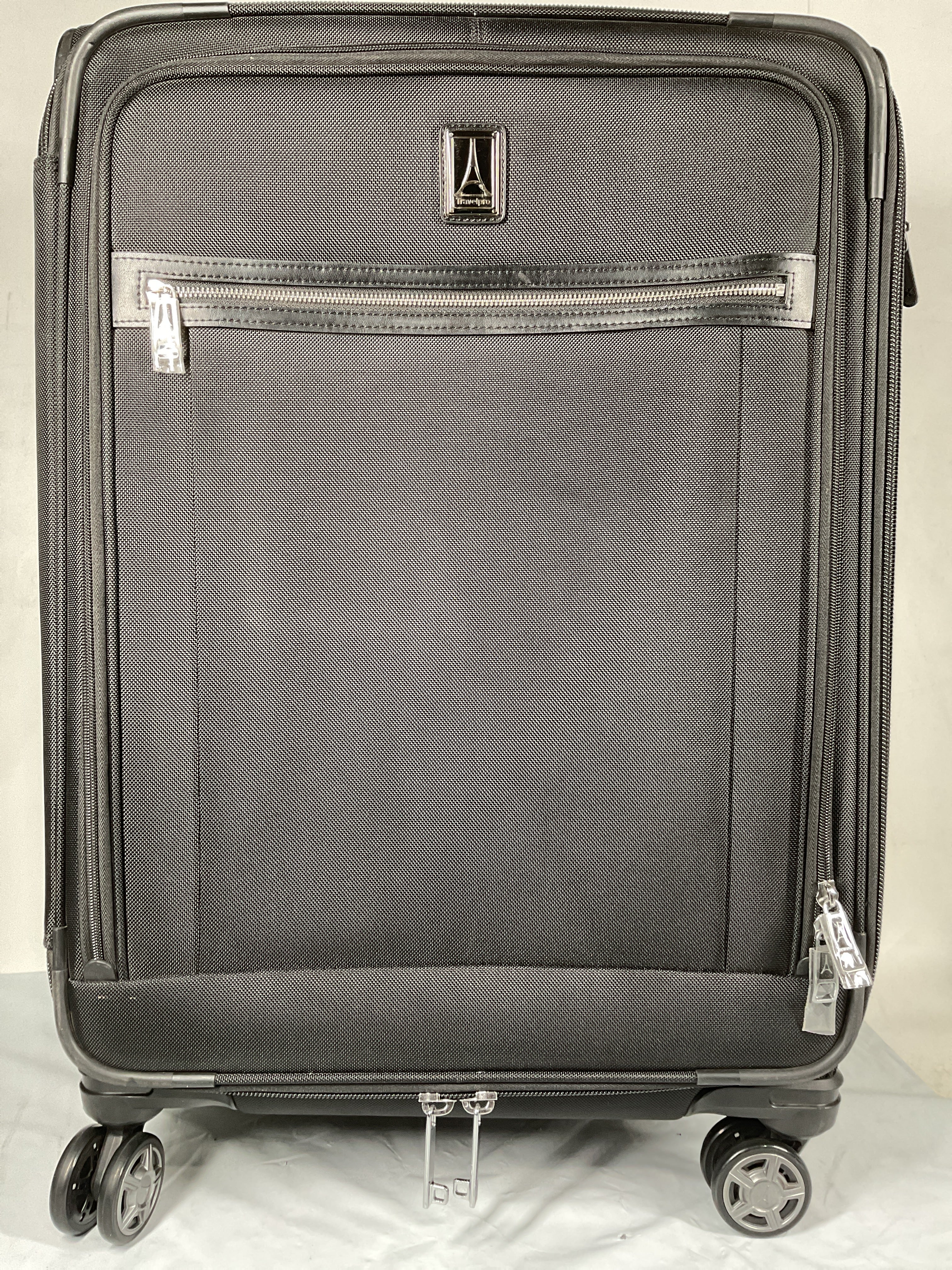 Travelpro Platinum Elite Softside Expandable Checked Luggage, 8 Wheel Spinner Large Suitcase, TSA Lock, Men and Women ( Shadow Black , Checked-Medium 25-Inch ) Shadow Black Checked Medium 25 Inch U14