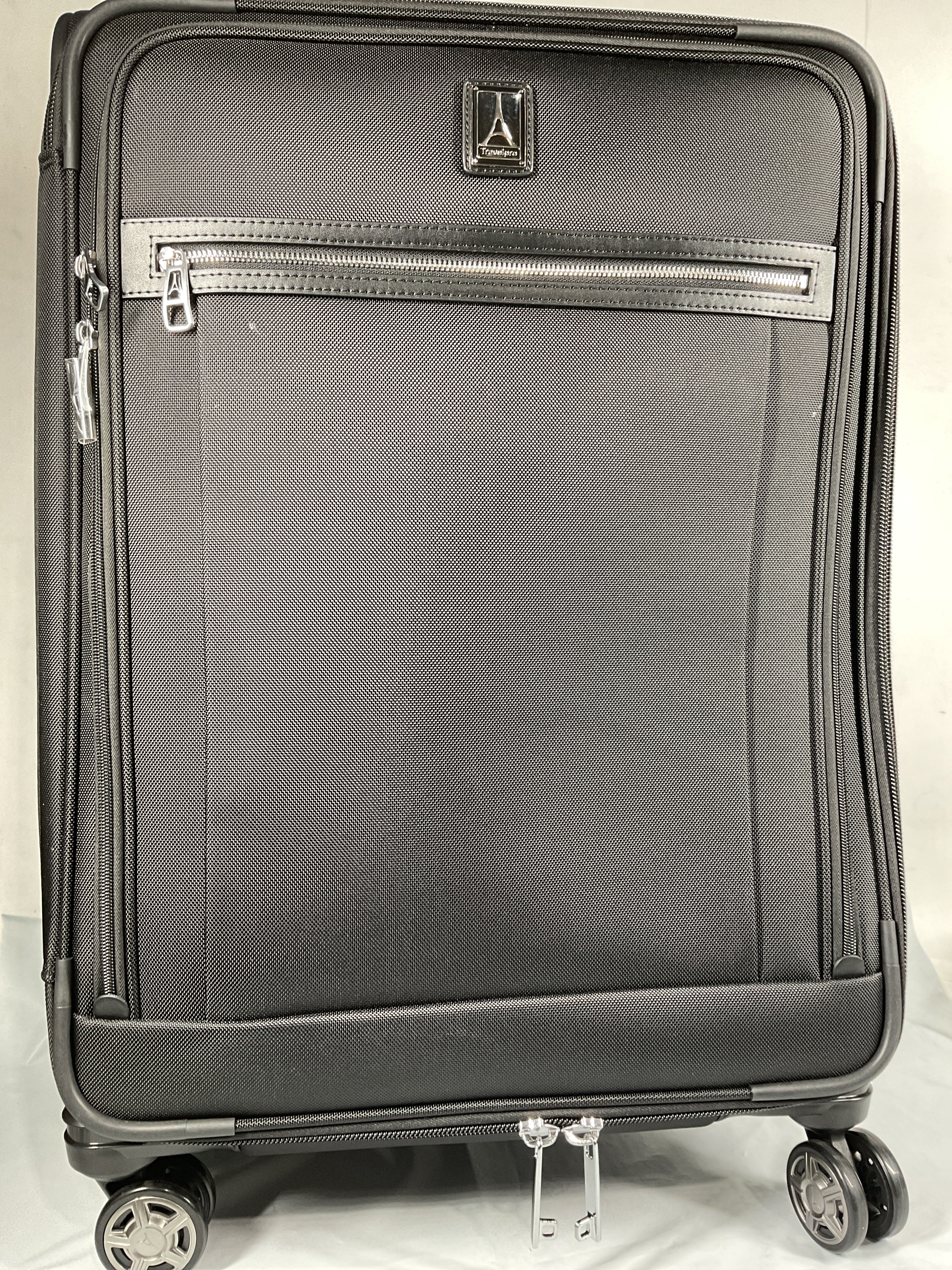 Travelpro Platinum Elite Softside Expandable Checked Luggage, 8 Wheel Spinner Large Suitcase, TSA Lock, Men and Women ( Shadow Black , Checked-Medium 25-Inch ) Shadow Black Checked Medium 25 Inch U15