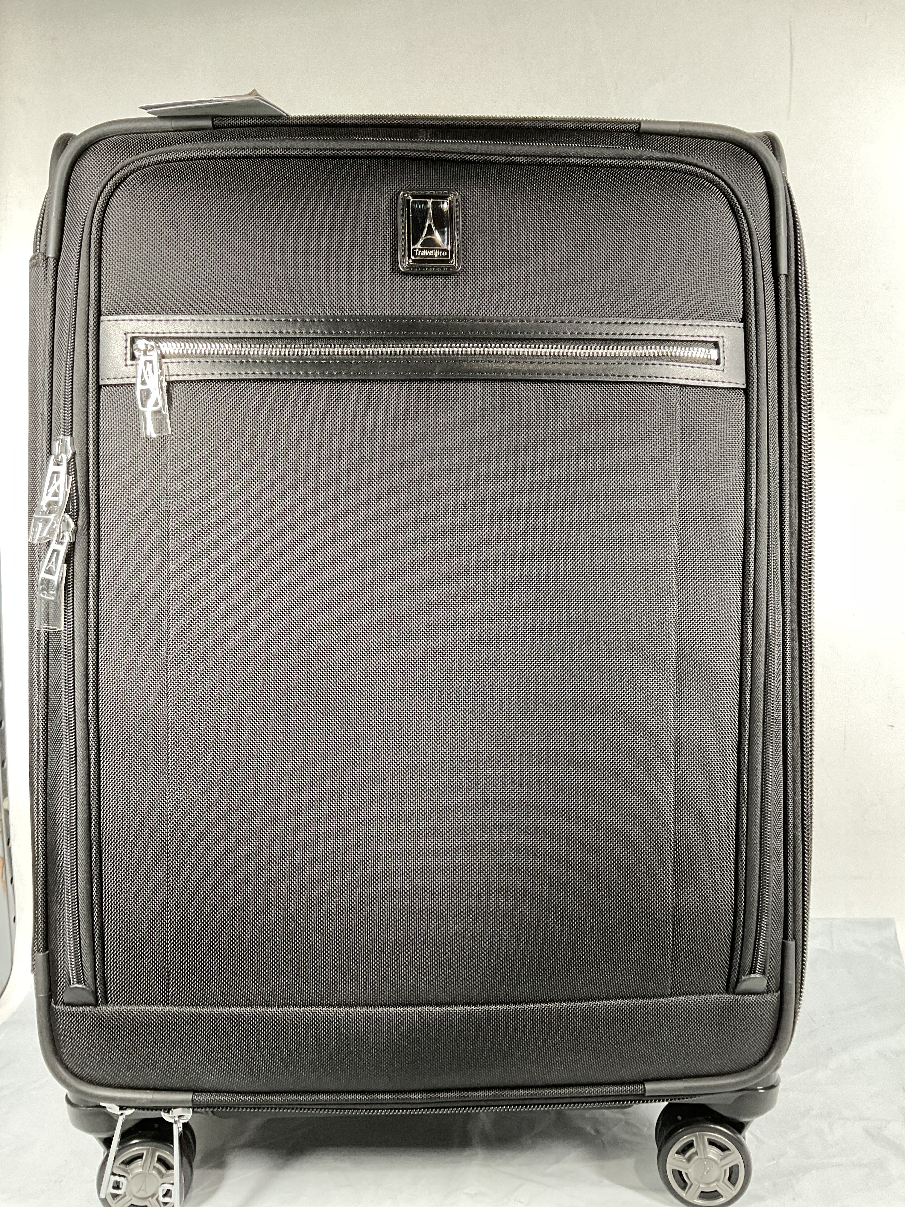 Travelpro Platinum Elite Softside Expandable Checked Luggage, 8 Wheel Spinner Large Suitcase, TSA Lock, Men and Women ( Shadow Black , Checked-Medium 25-Inch ) Shadow Black Checked Medium 25 Inch U16