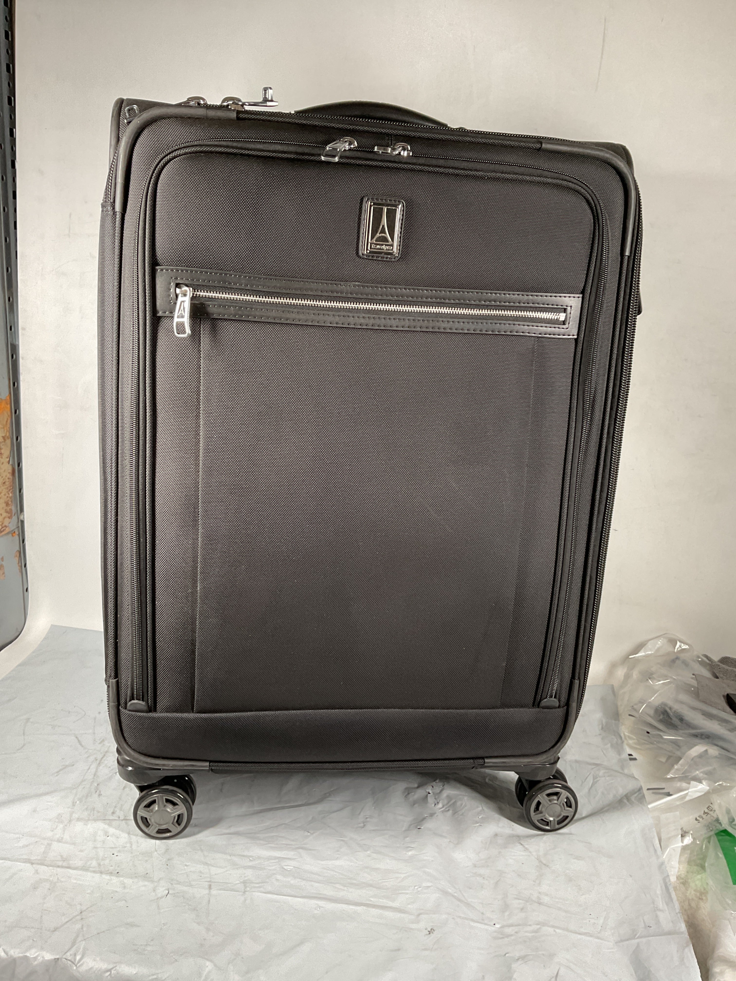Travelpro Platinum Elite Softside Expandable Checked Luggage, 8 Wheel Spinner Large Suitcase, TSA Lock, Men and Women ( Shadow Black , Checked-Medium 25-Inch ) Shadow Black Checked Medium 25 Inch U17