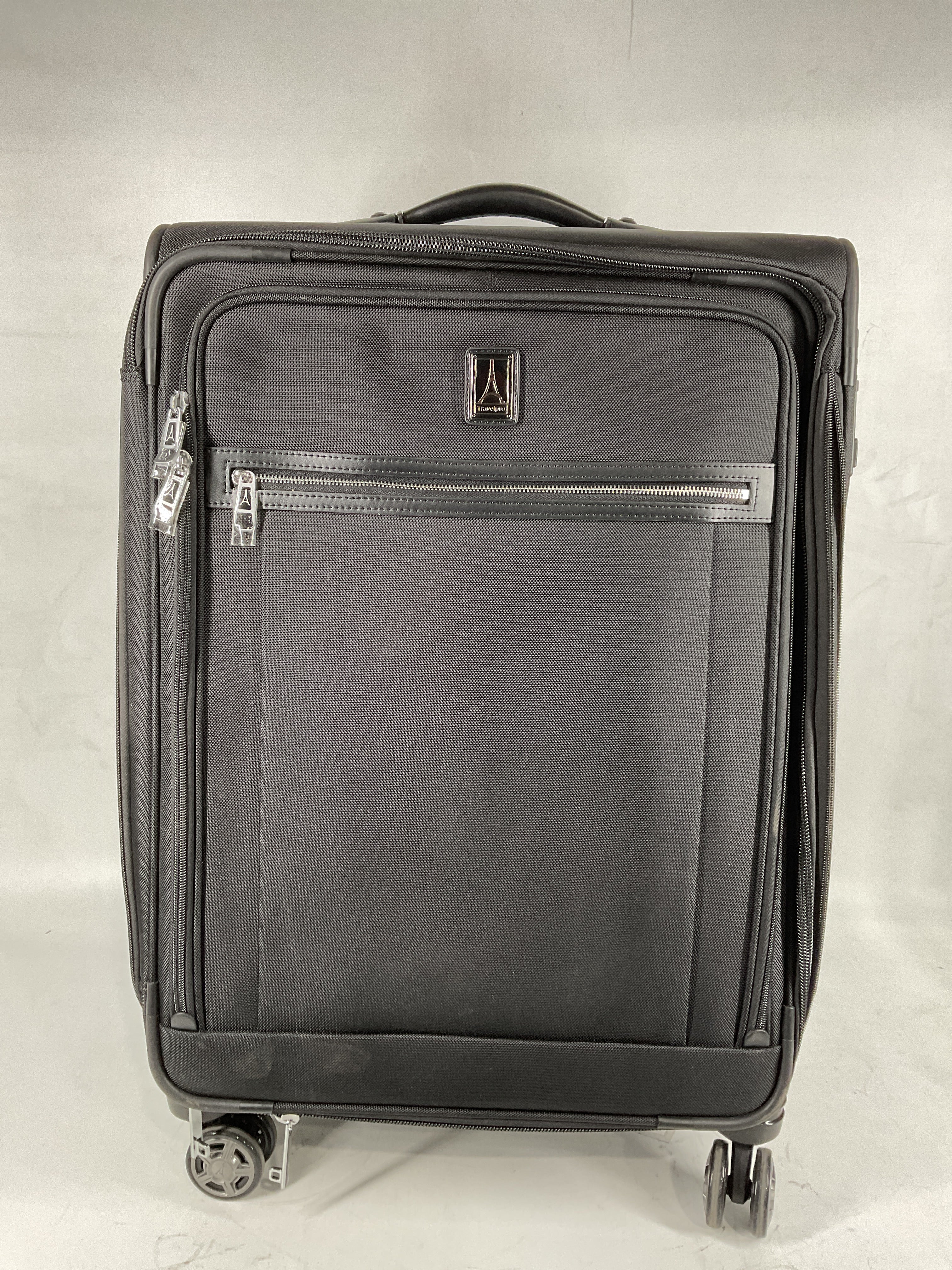 Travelpro Platinum Elite Softside Expandable Luggage, 8 Wheel Spinner Suitcase, USB Port, Suiter, Men and Women Shadow Black Checked Medium 25 Inch U3