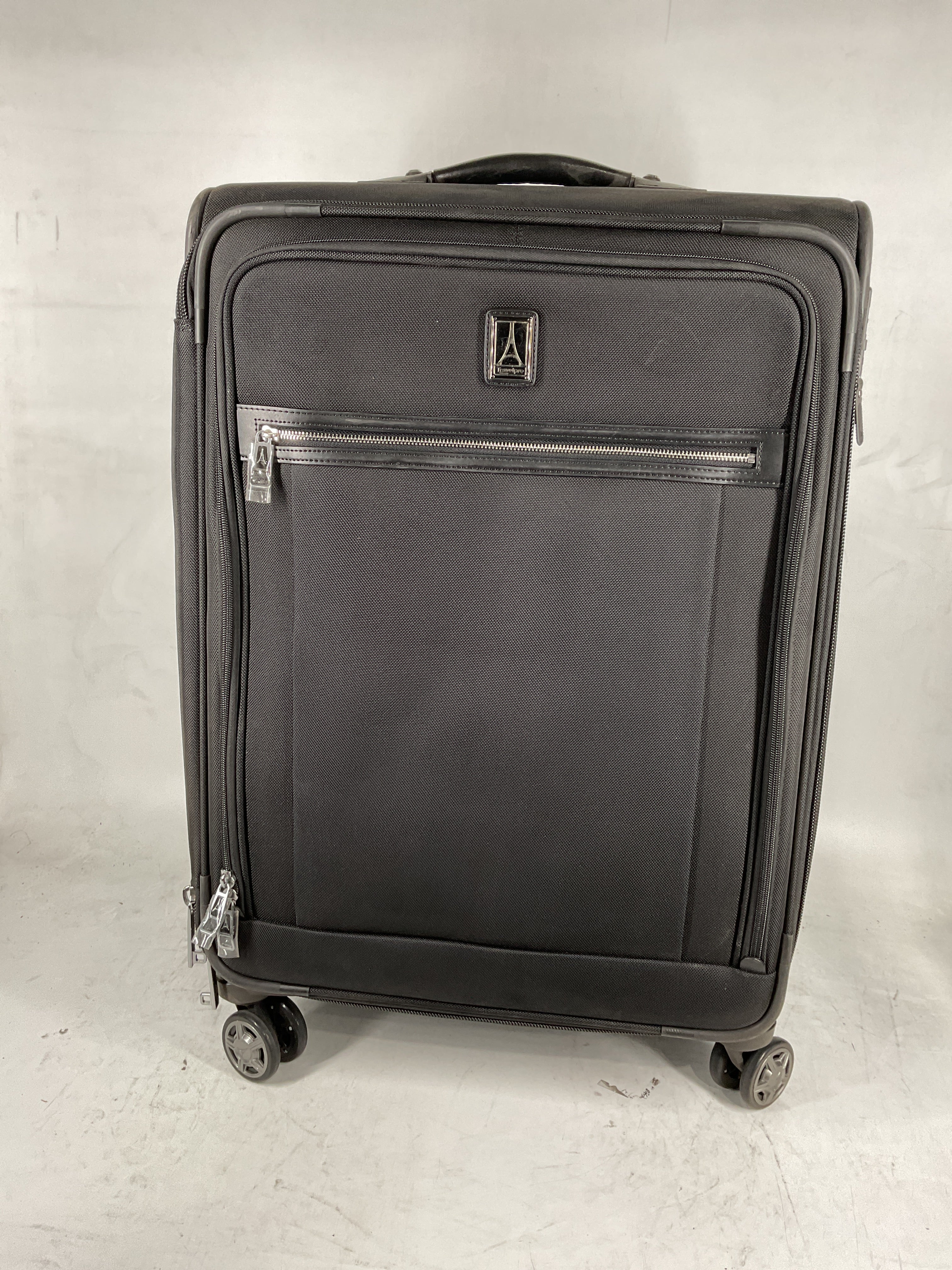 Travelpro Platinum Elite Softside Expandable Luggage, 8 Wheel Spinner Suitcase, USB Port, Suiter, Men and Women Shadow Black Checked Medium 25 Inch U7