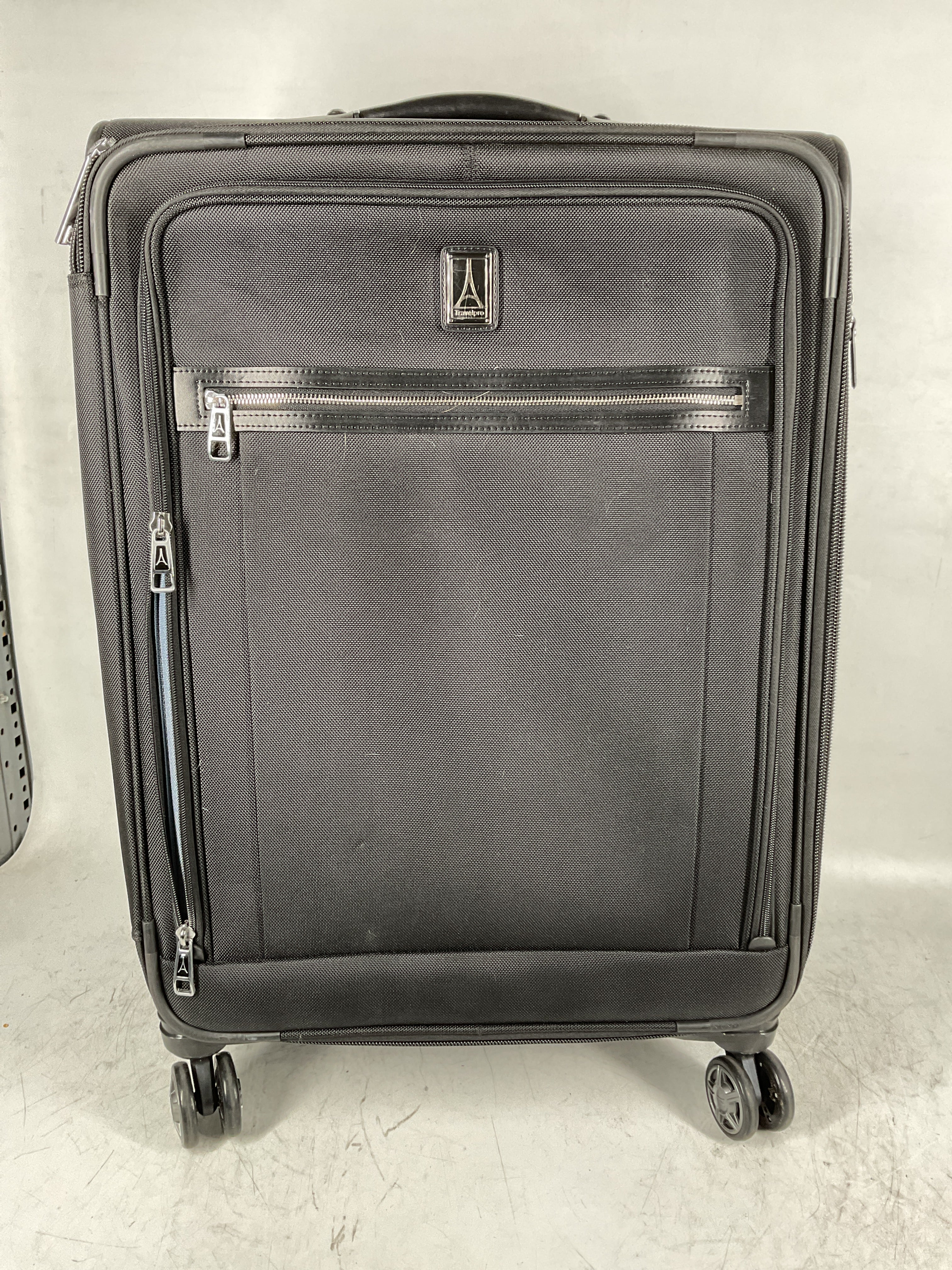 Travelpro Platinum Elite Softside Expandable Checked Luggage, 8 Wheel Spinner Large Suitcase, TSA Lock, Men and Women ( Shadow Black , Checked-Medium 25-Inch ) Shadow Black Checked Medium 25 Inch U9